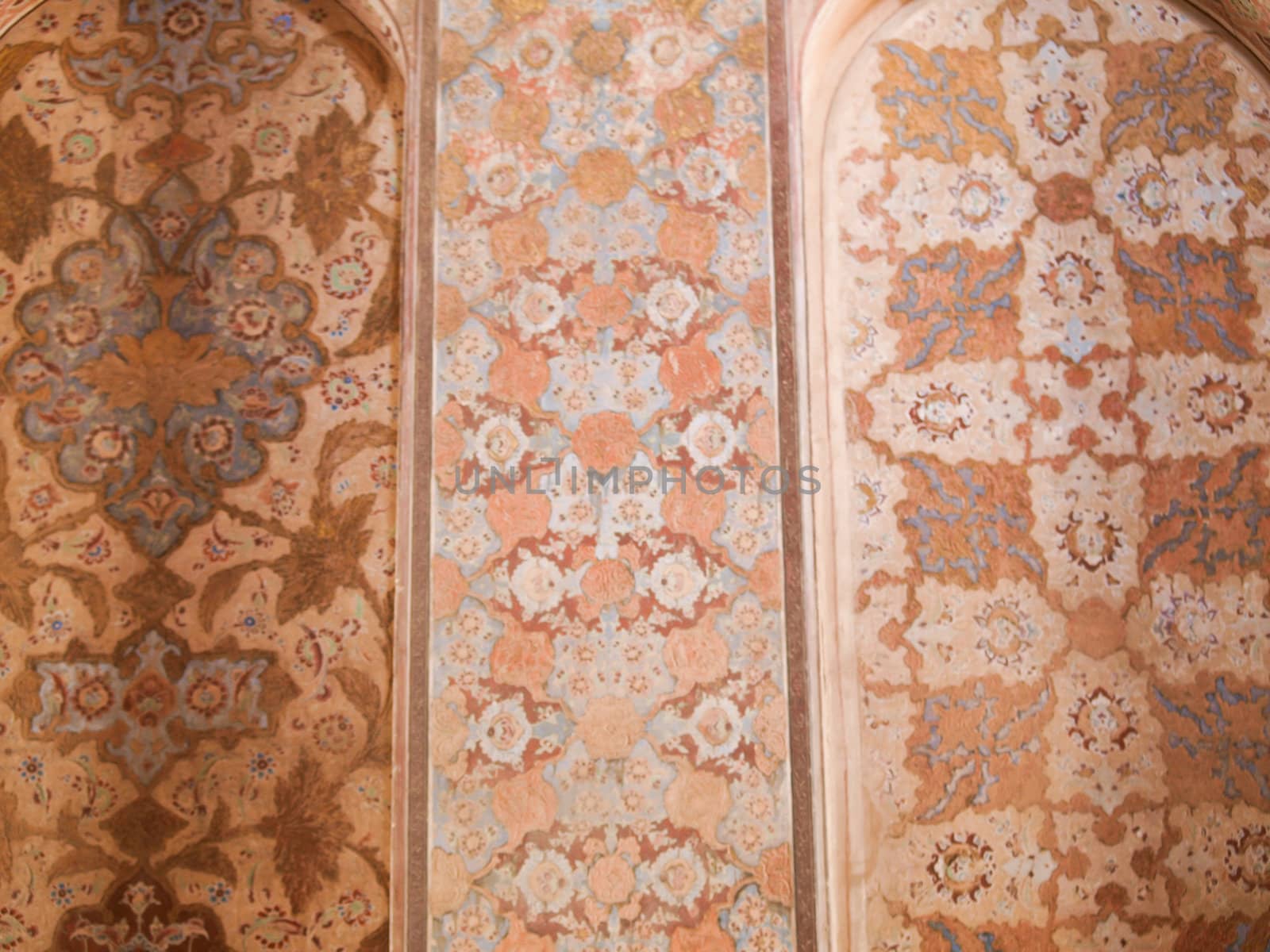Closeup of fresco Interior of historical building, Ali Qapu in I by gururugu