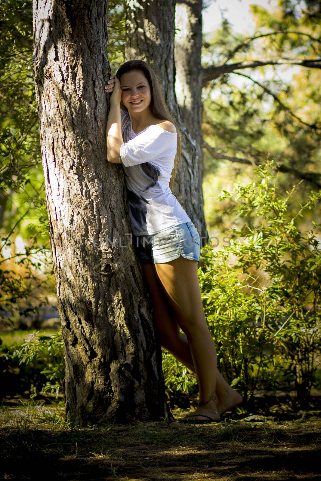 Young woman in the forest on a sunny day