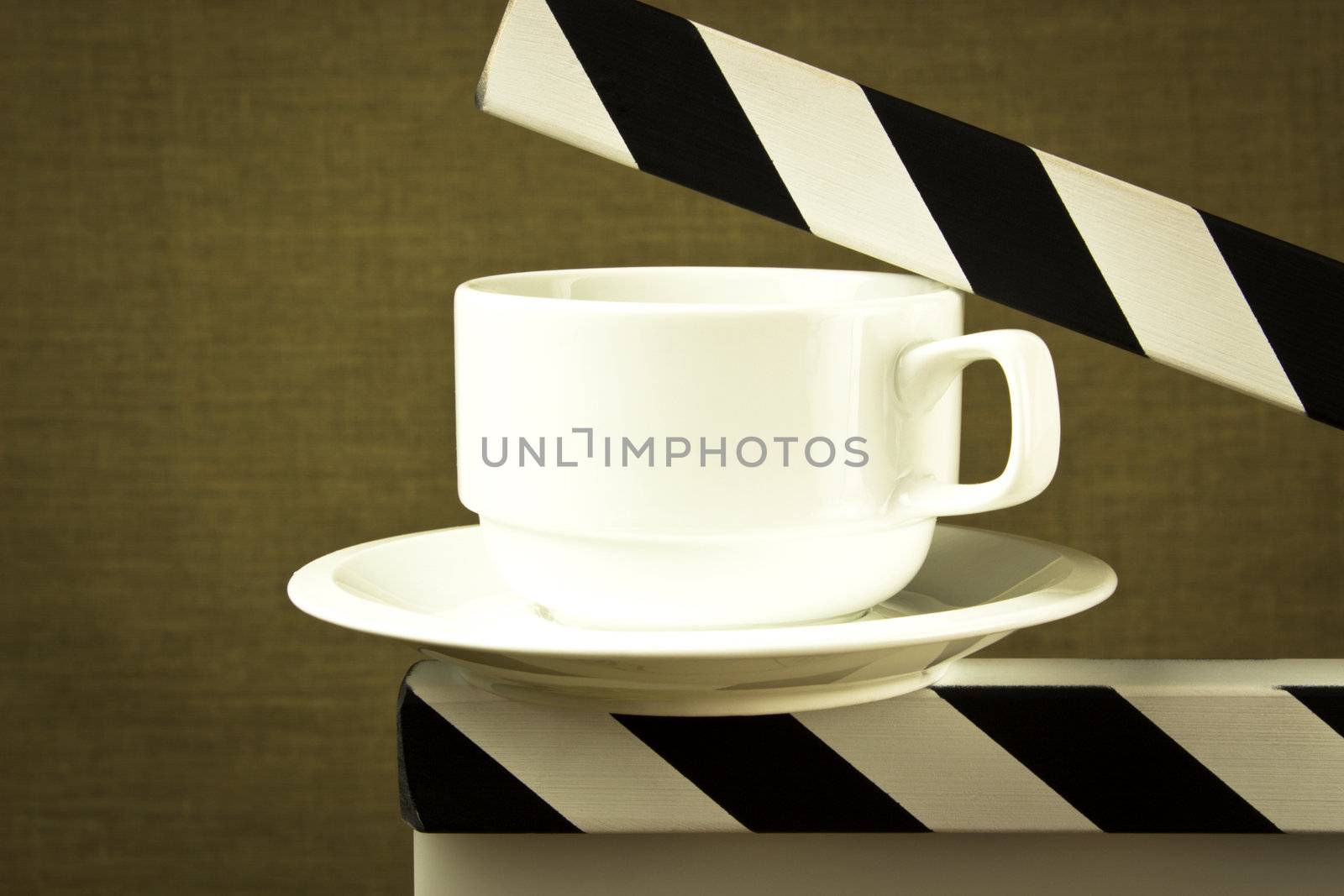 fine image of coffee break concept with cup on clapboard