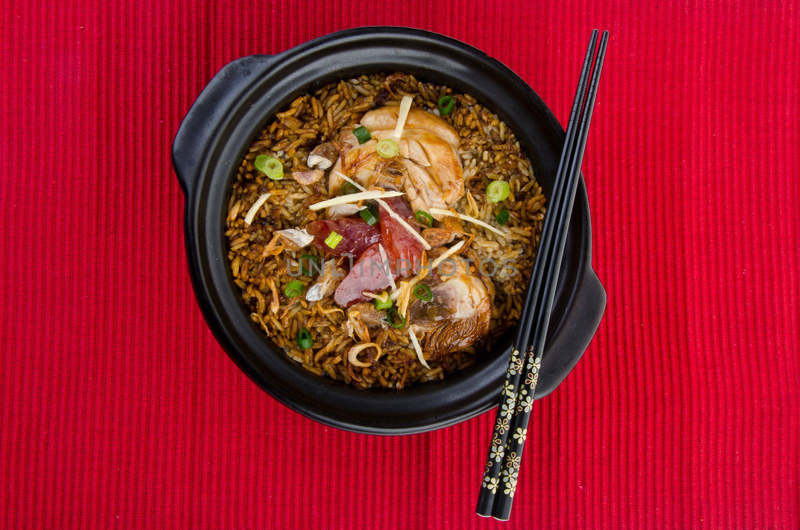 Claypot chicken rice. asia chinese food
