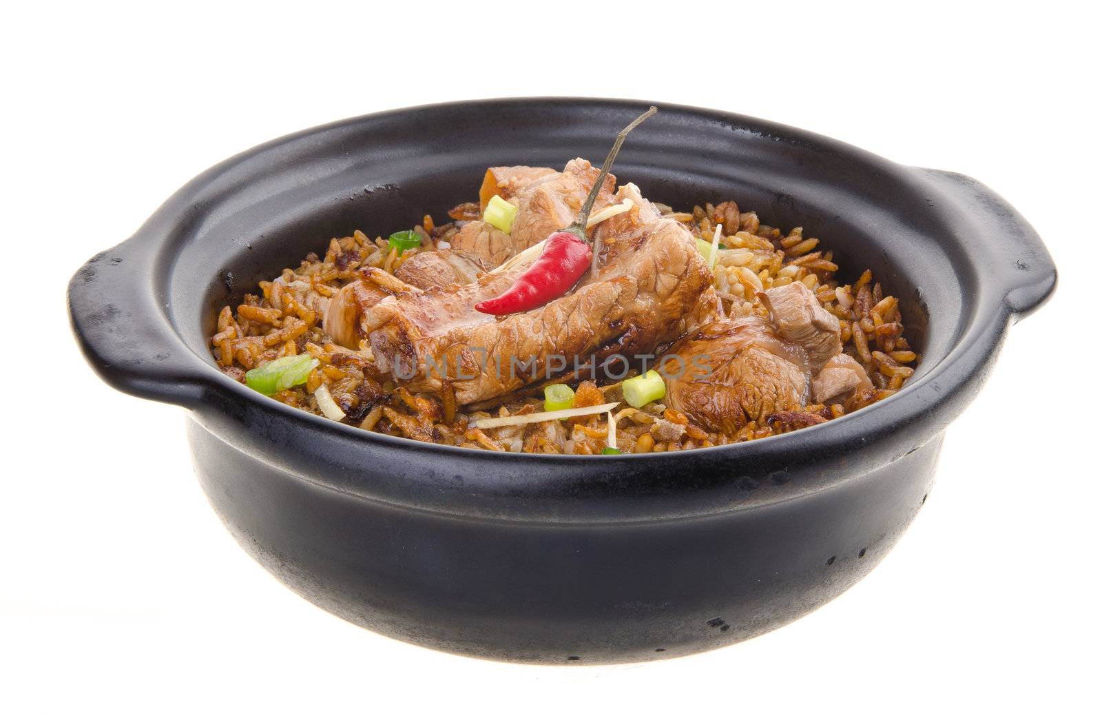 Claypot pork rice. asia chinese food