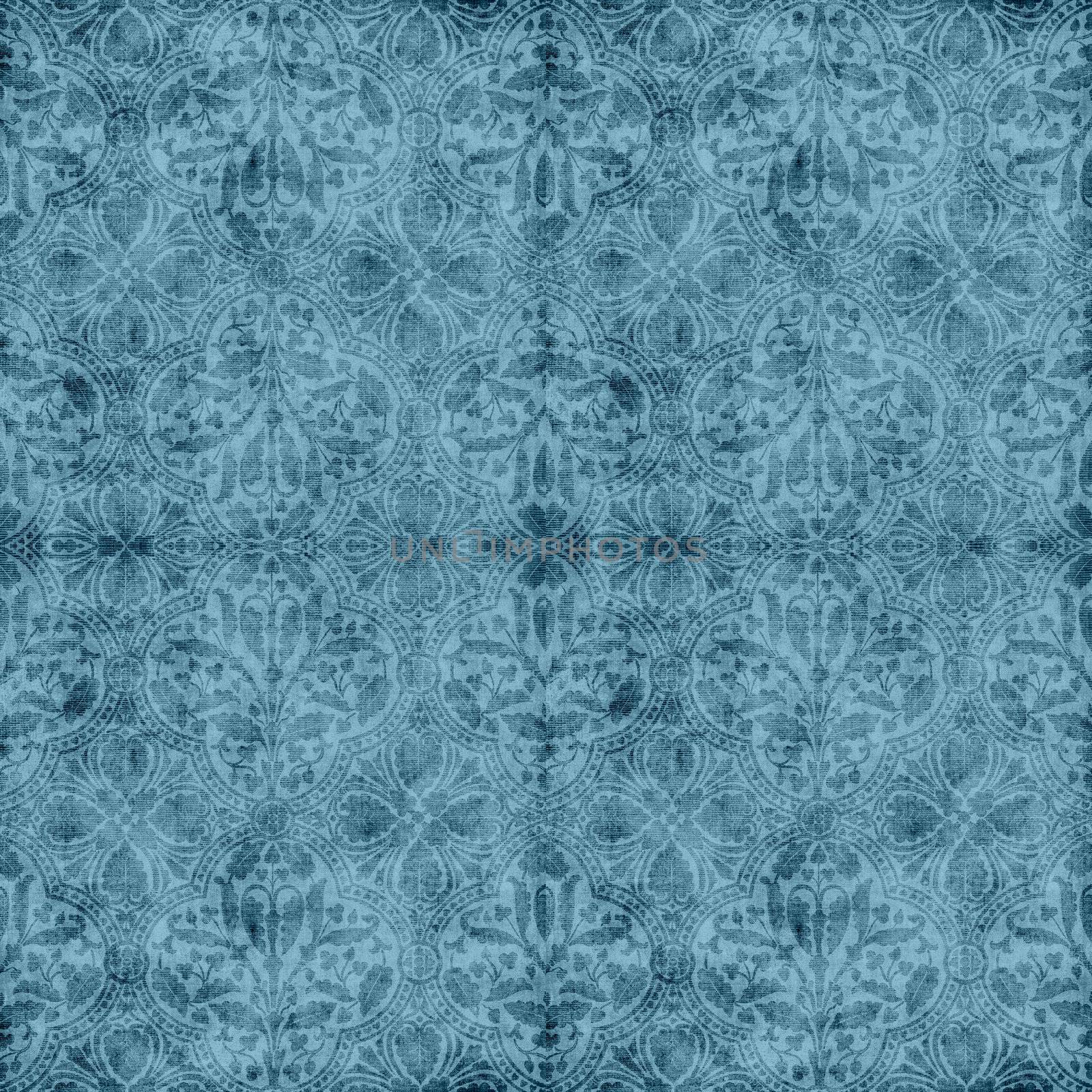 Seamless worn blue floral tapestry pattern