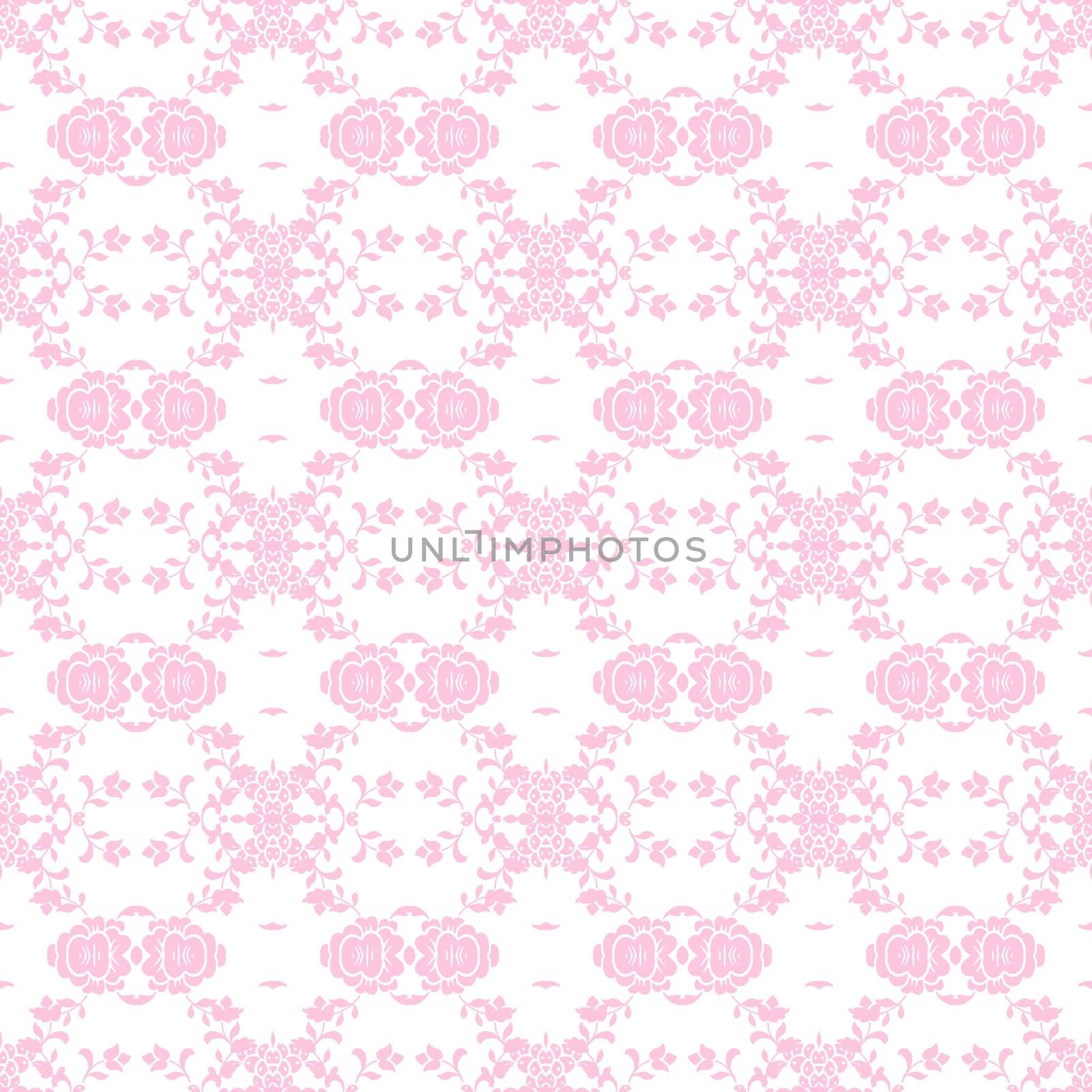 Baby pink vine and cluster elements in a damask style pattern