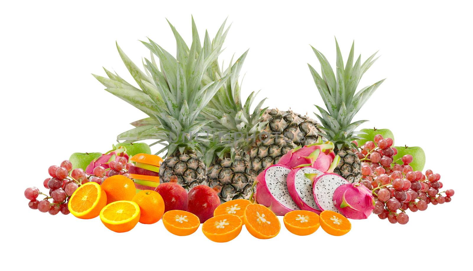  mix of fruits on  white background