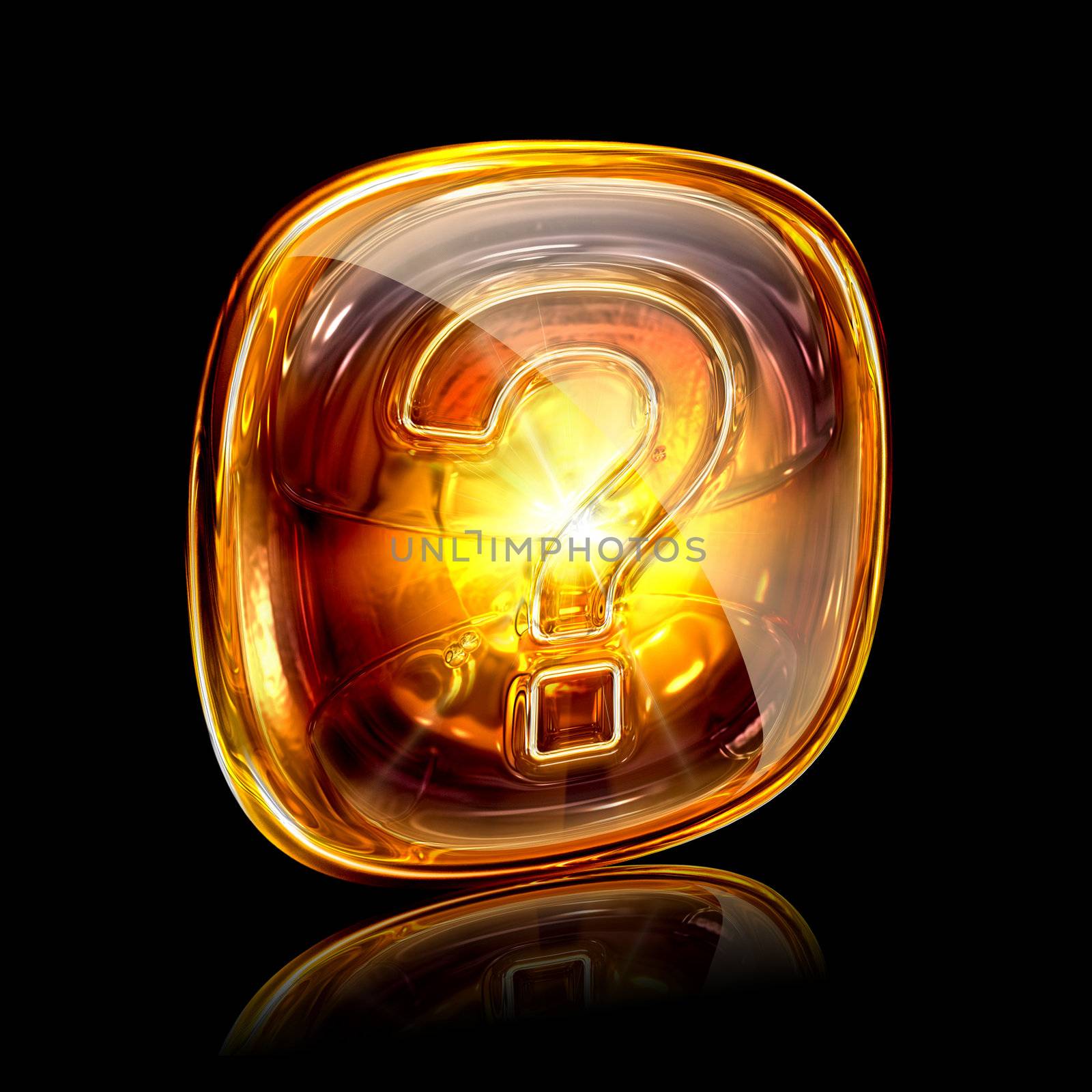 Help icon amber, isolated on black background