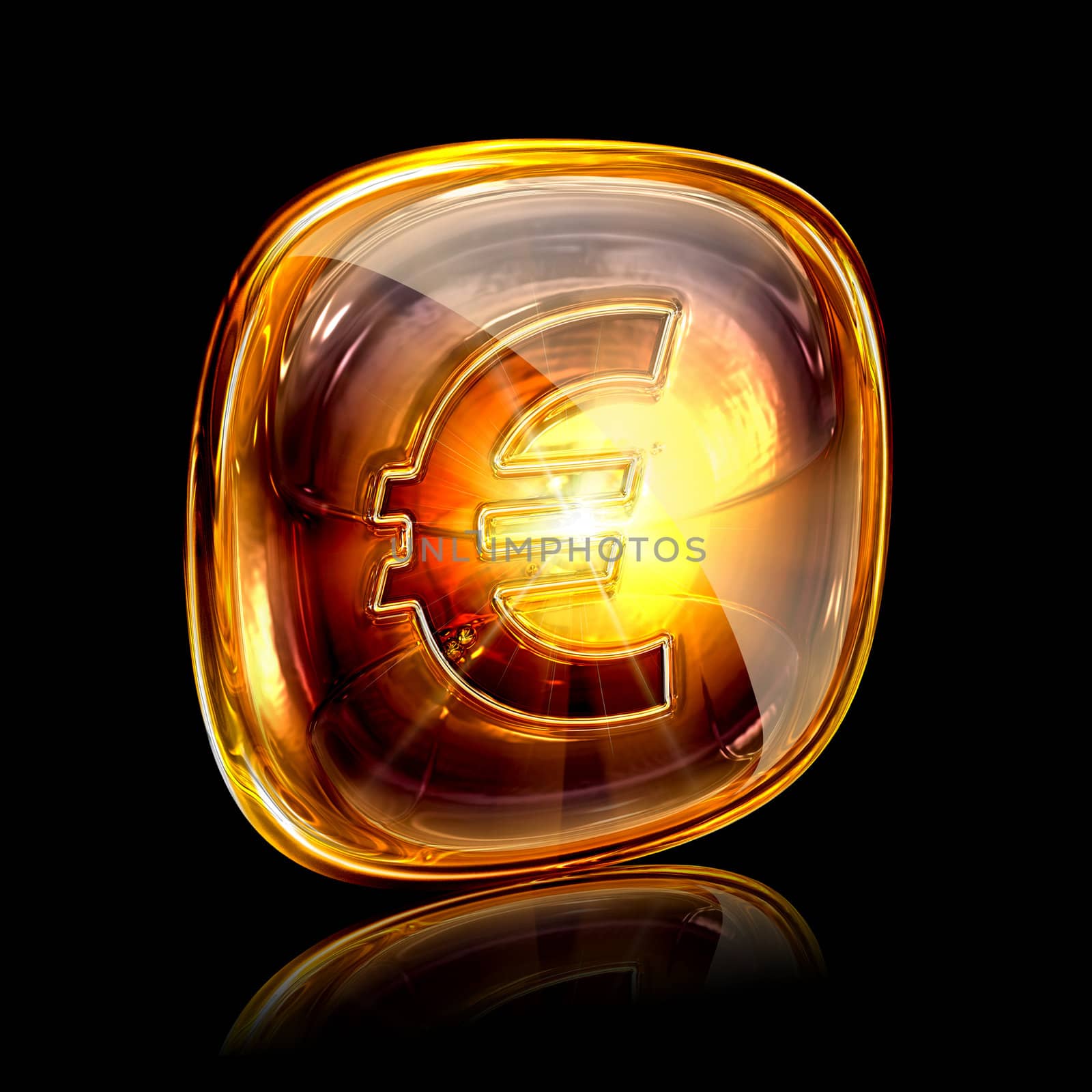 euro icon amber, isolated on black background. by zeffss