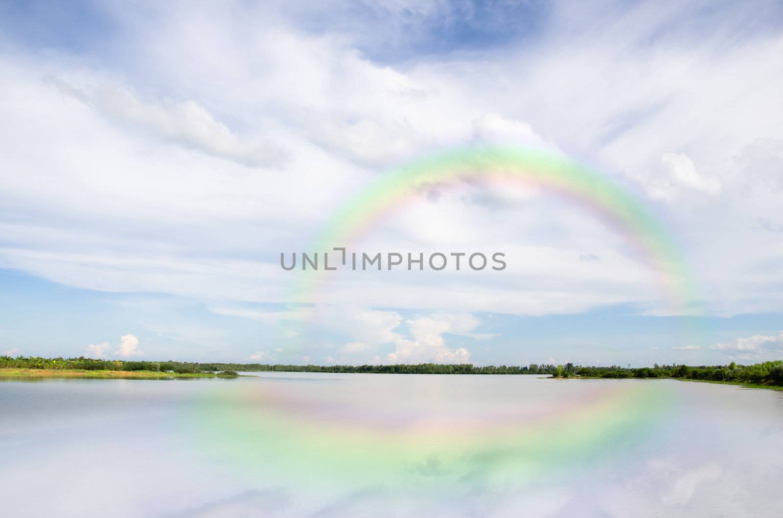 Rainbow over the river , aquatic landscape