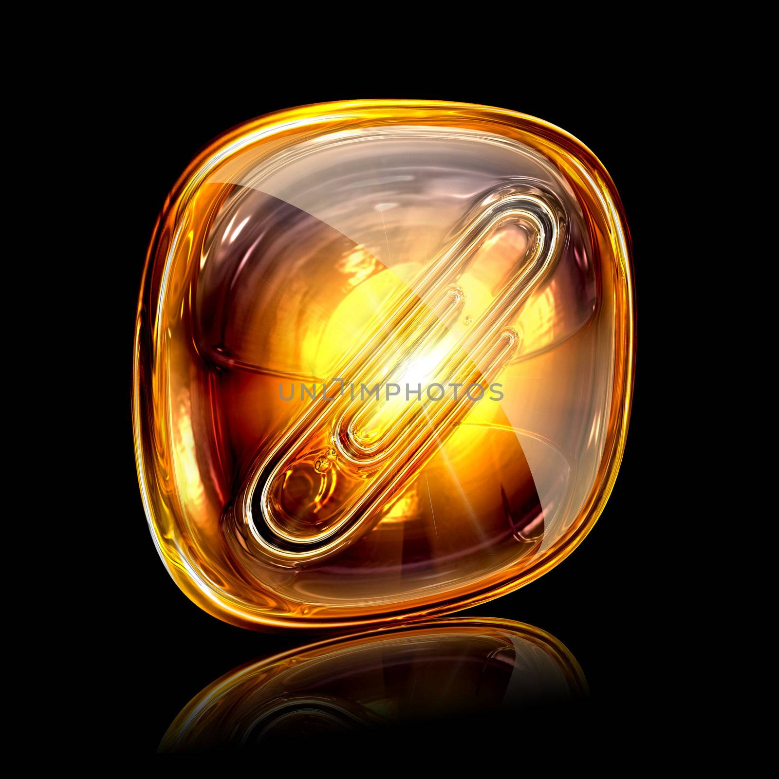 Paperclip icon amber, isolated on black background by zeffss