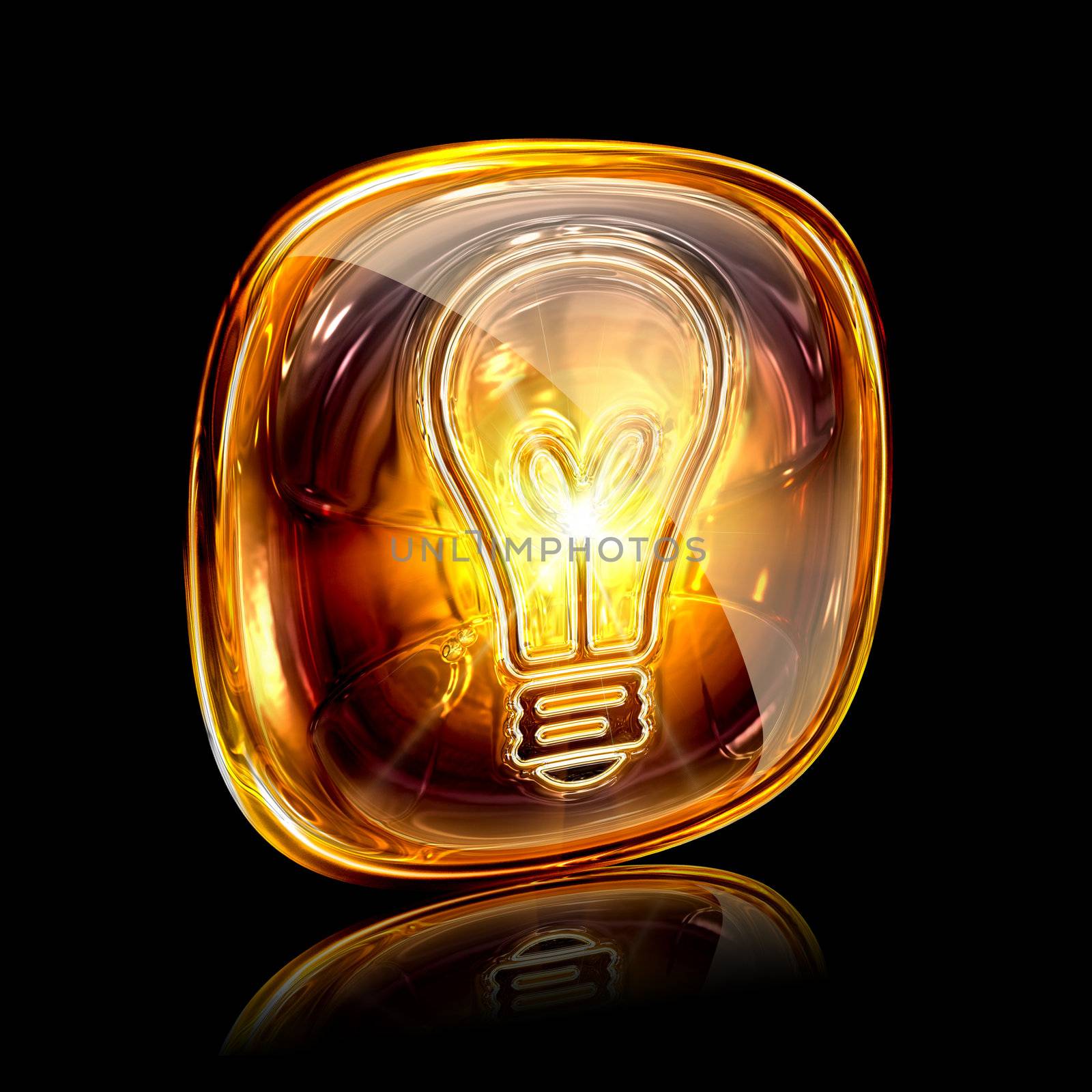 Bulb icon amber, isolated on black background