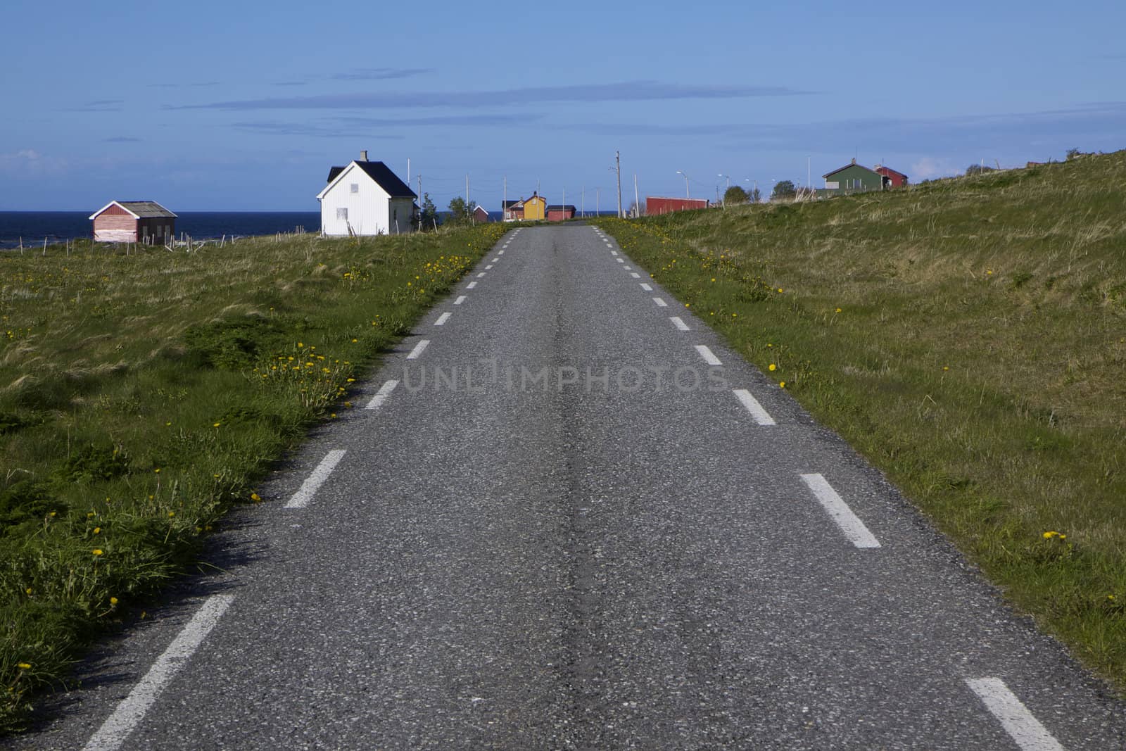 Road to village of Nordland on island of Vaeroy, Lofoten, Norway