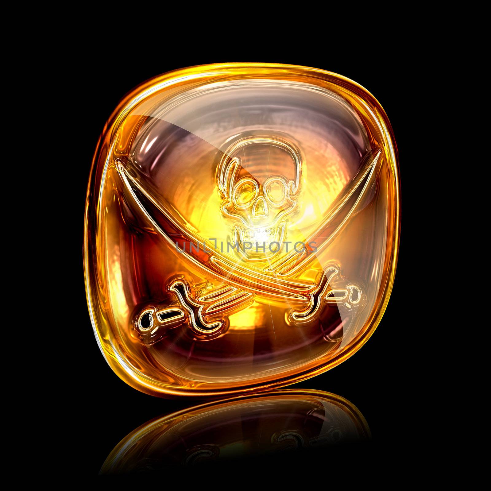 Pirate icon golden, isolated on black background