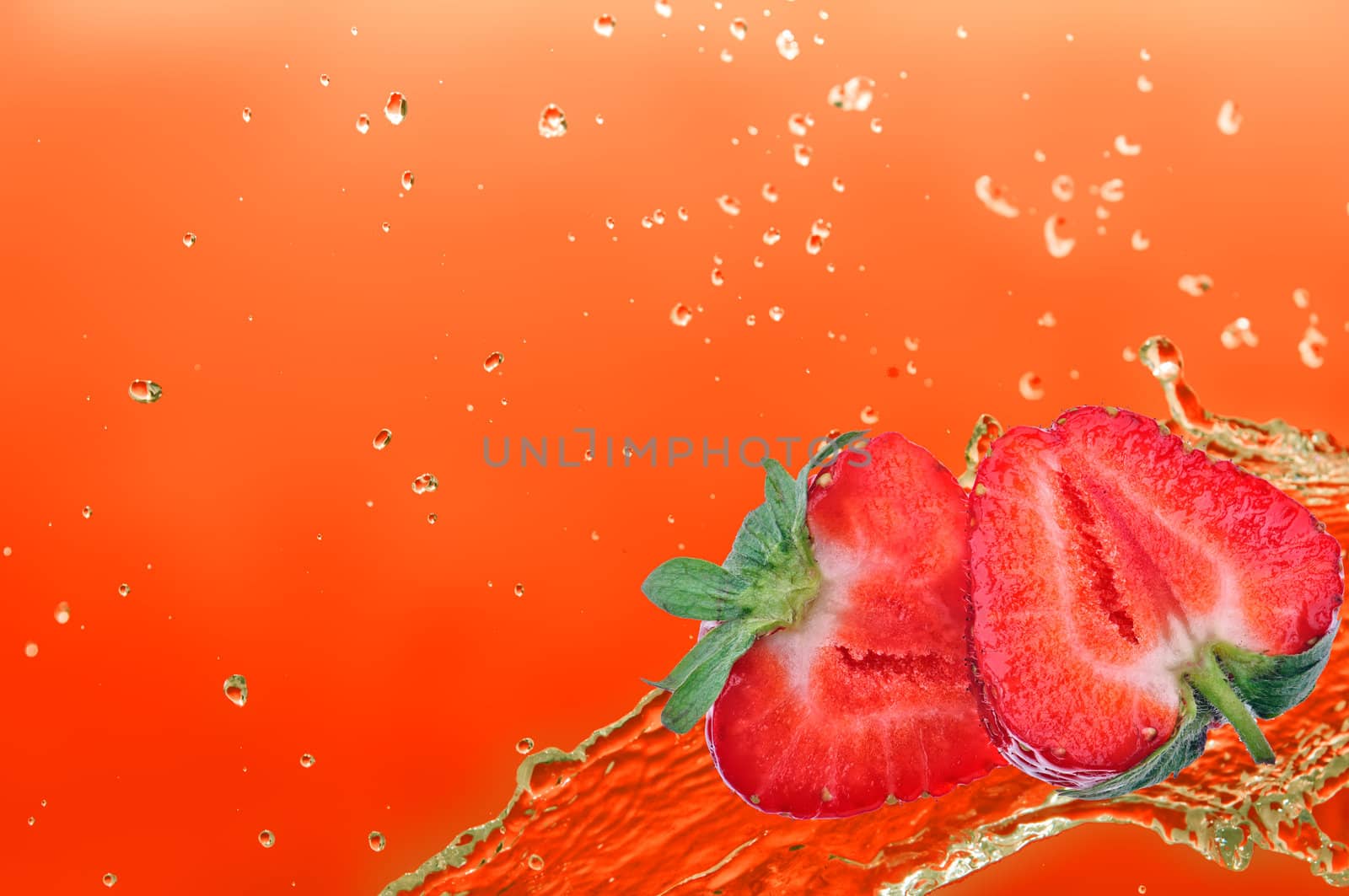 sweet red strawberry pieces in the water