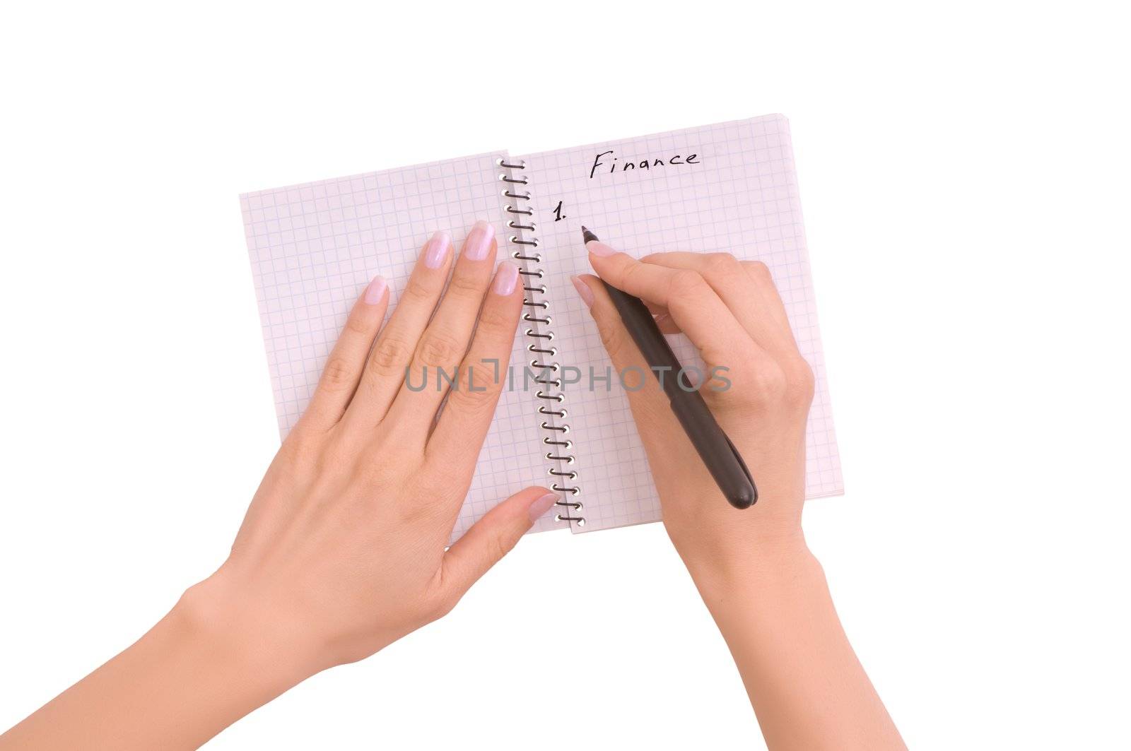 business woman writes notes for financial statements