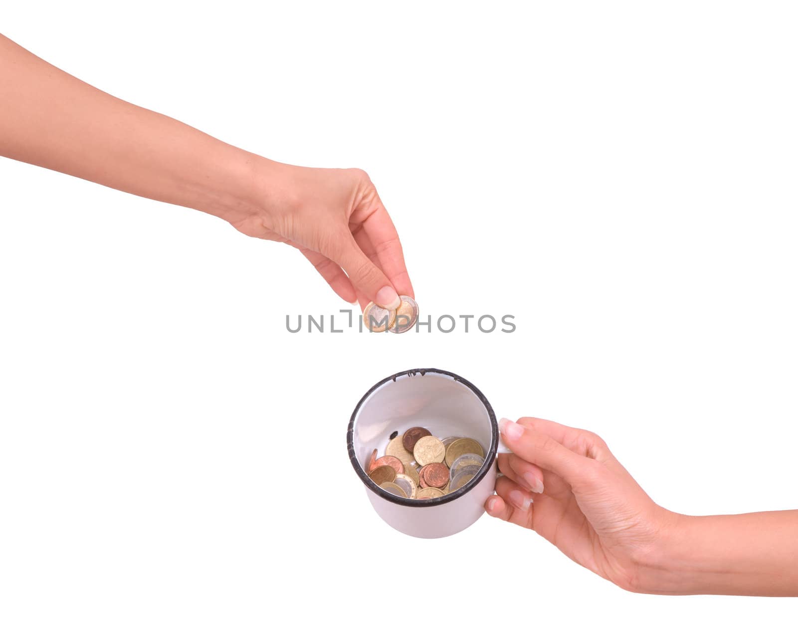 woman save money in the mug