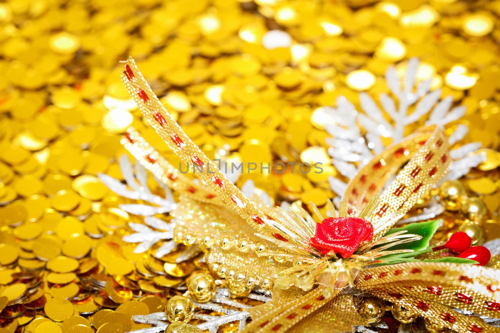 gold sparkles confit and Christmas decoration. Christmas mood