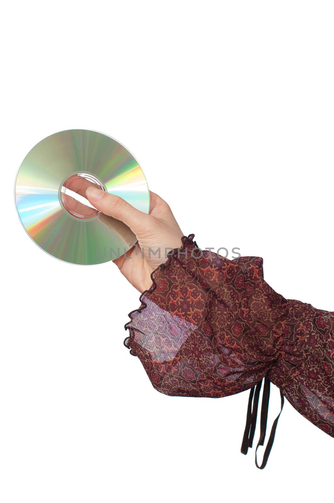 Disk with dangerous confidential audio and video about hacker programs and viruses in a hand of the inspector