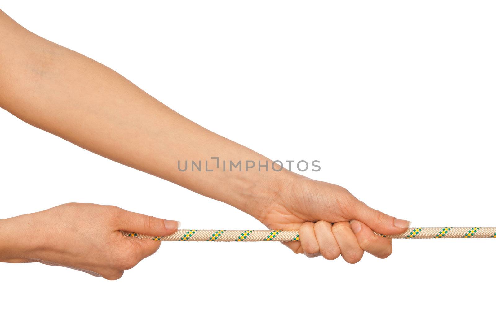 woman plays of pulling of a rope and wins