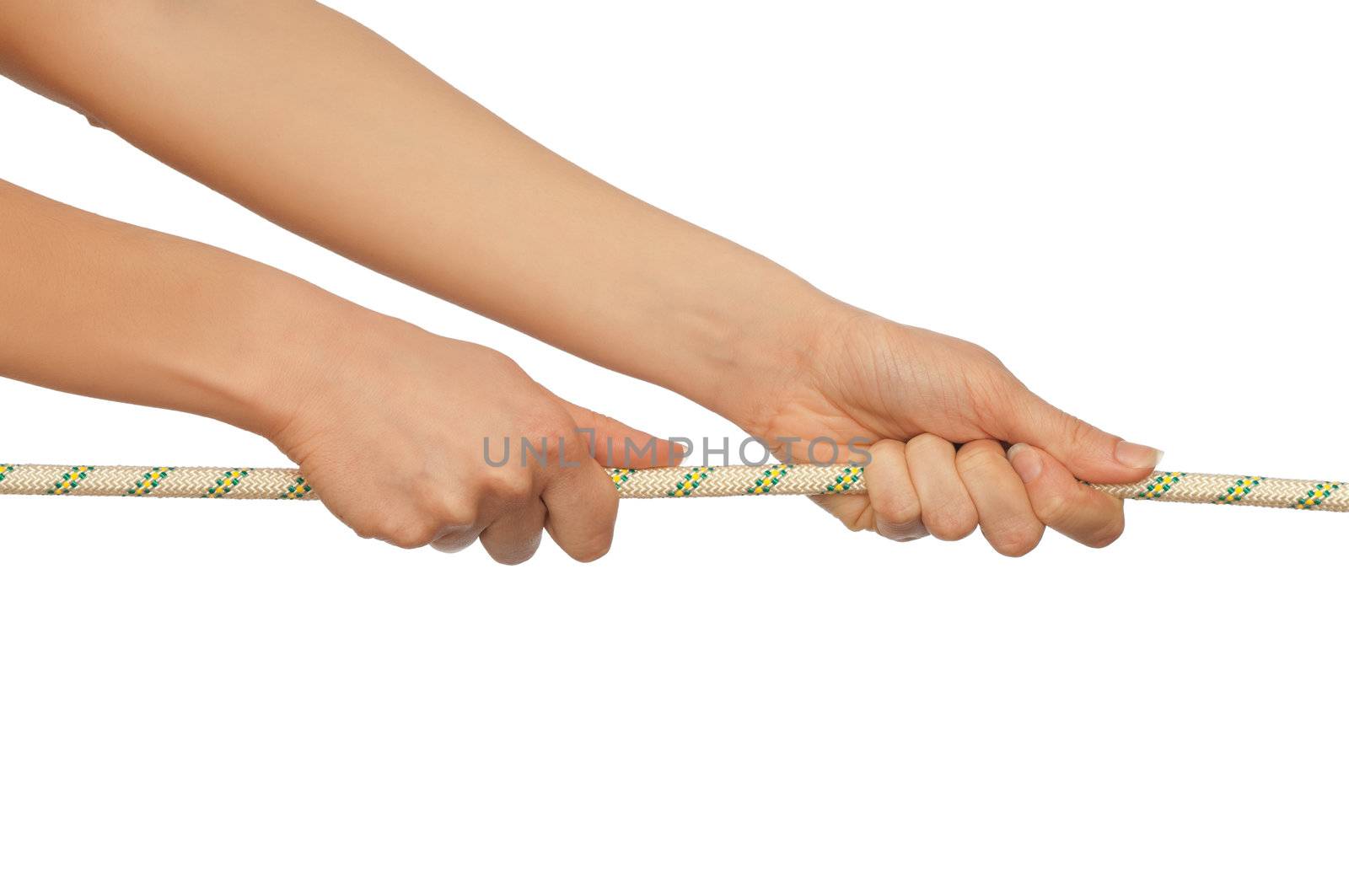 woman plays of pulling of a rope and wins