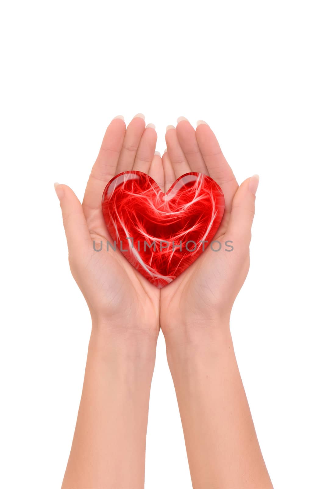 Woman holding red heart in the hand