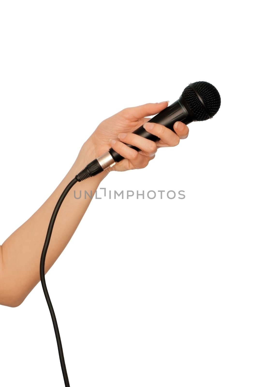reporter holding big black microphone for interview