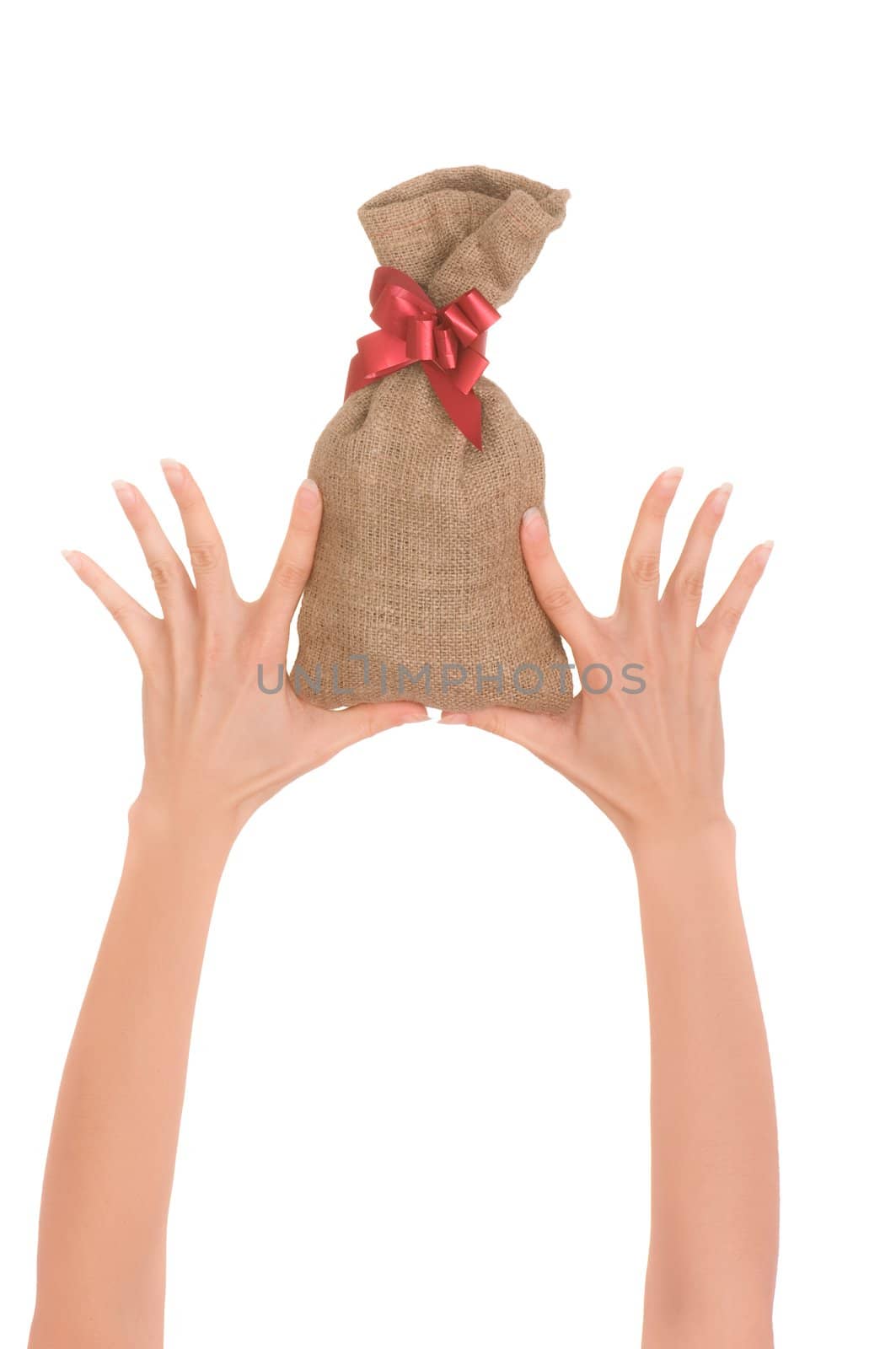 Woman holding the bag with money