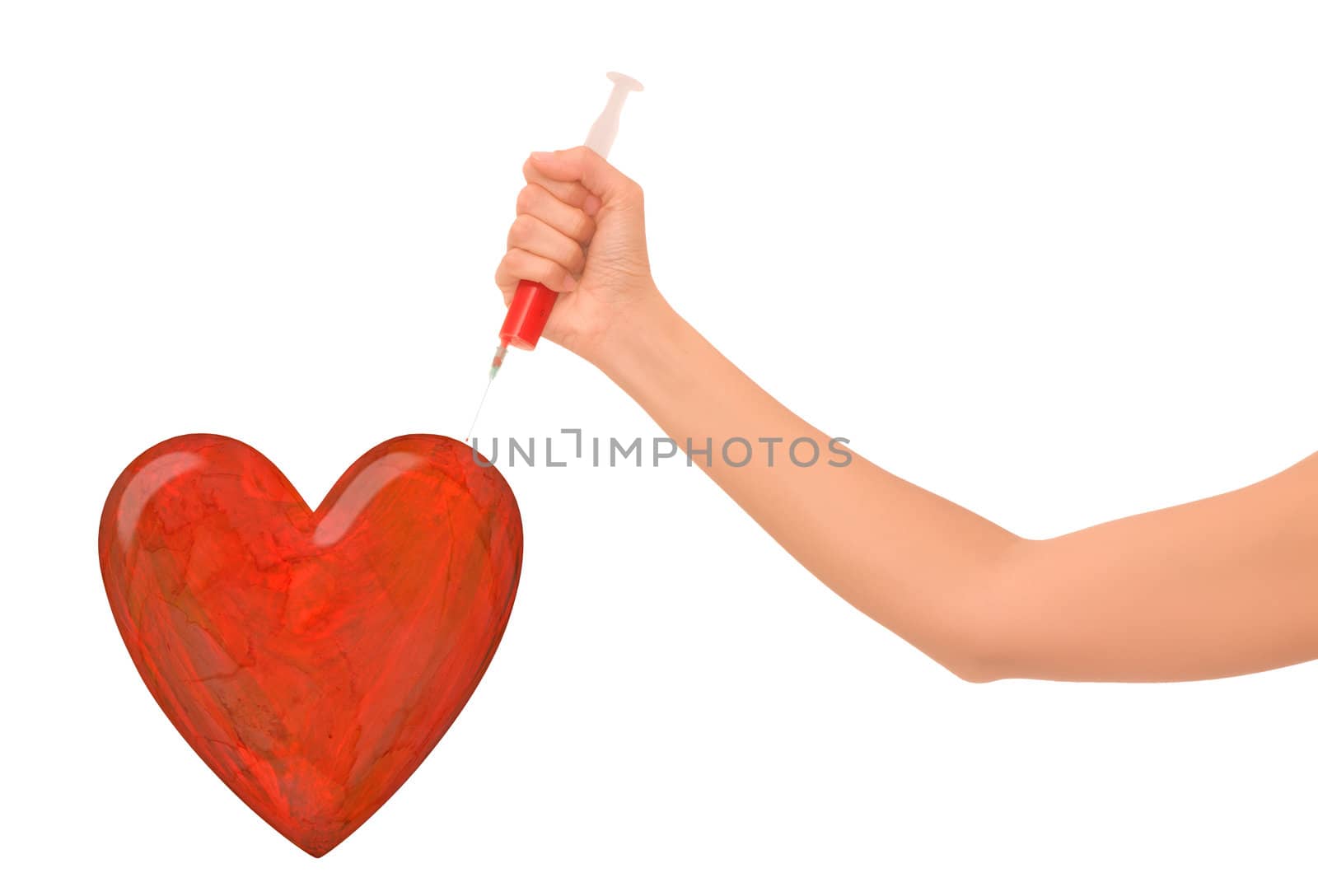 Woman making injection in the heart