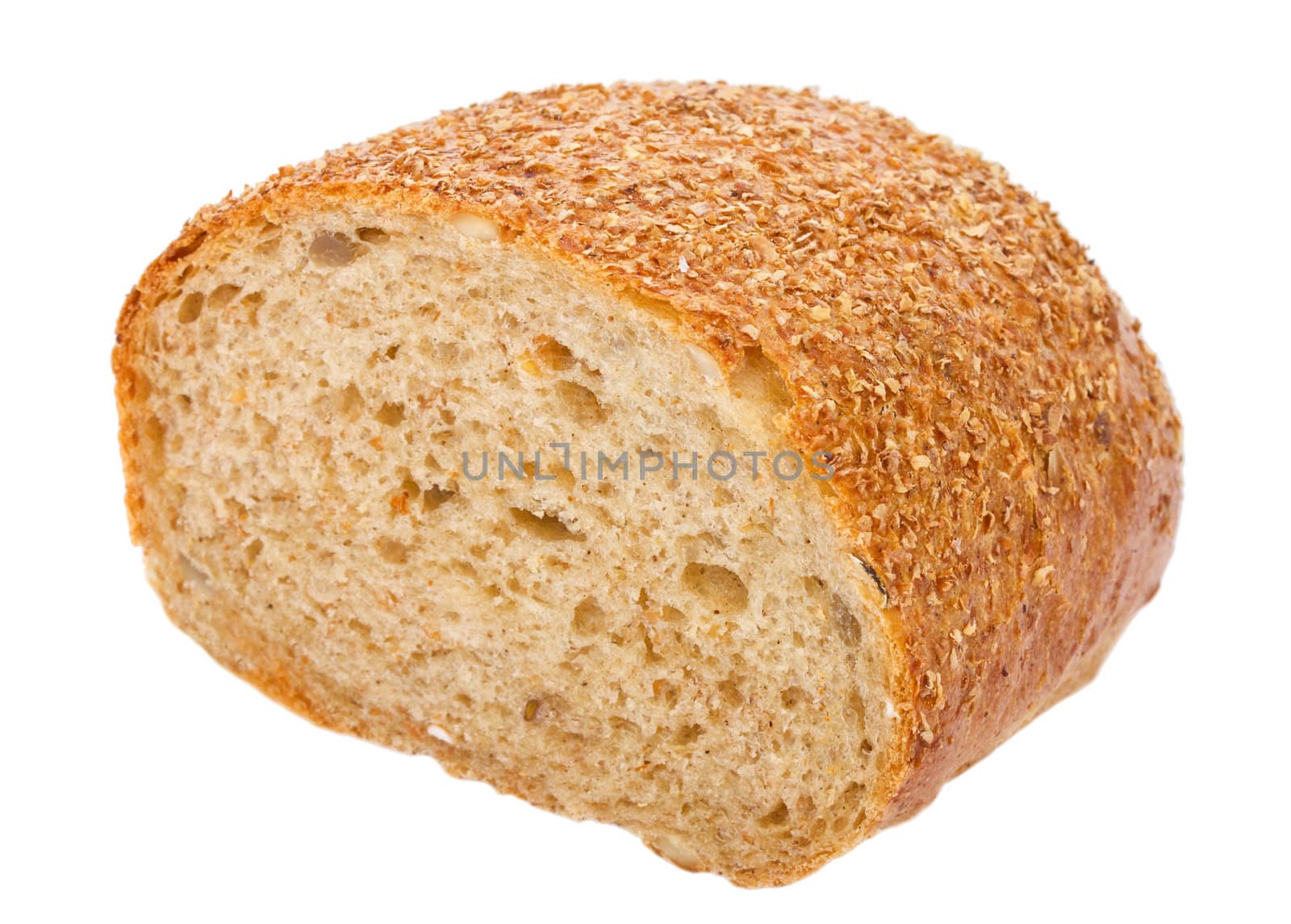 close-up half of bread, isolated on white
