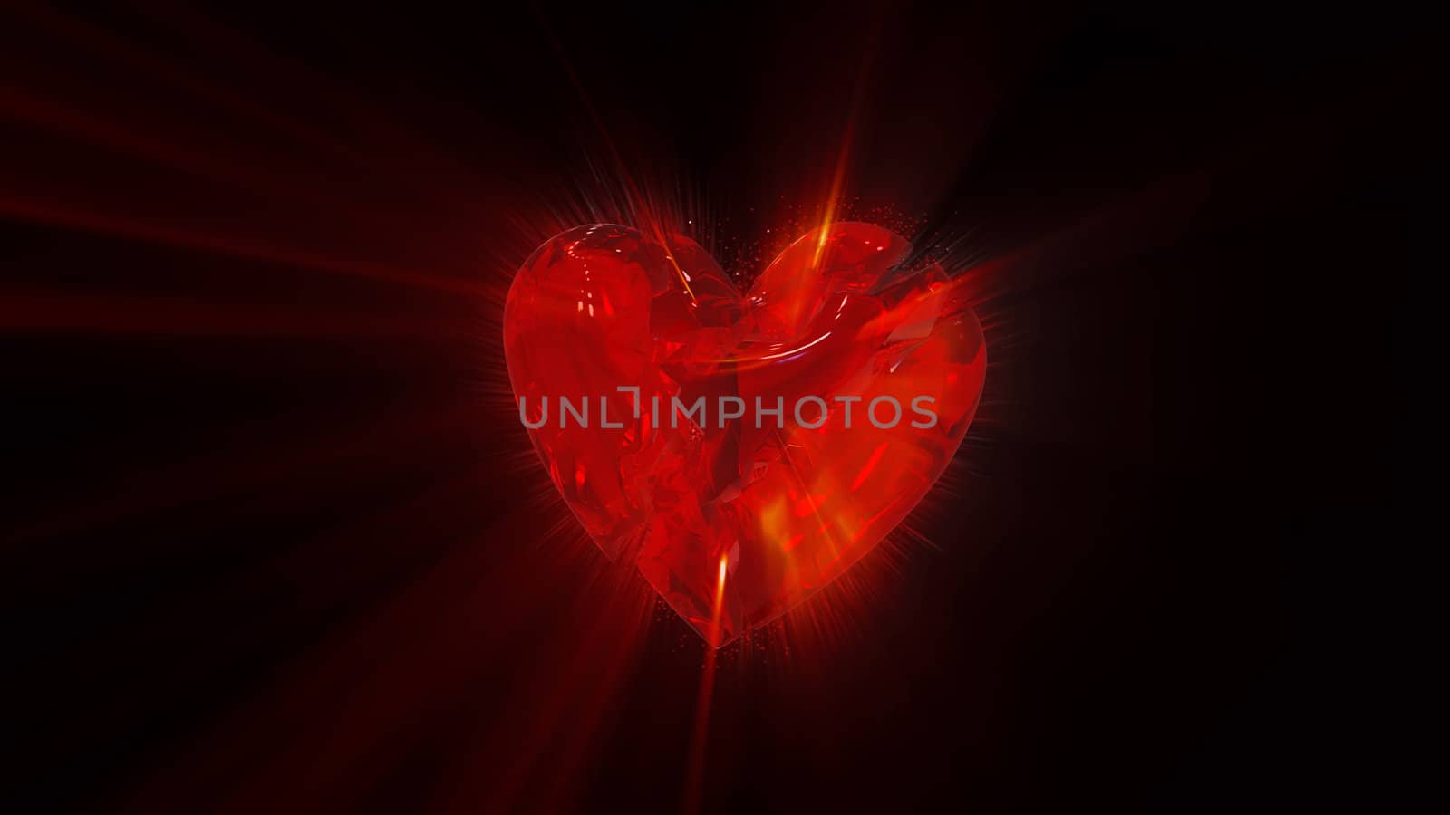 red glowing heart on the black background