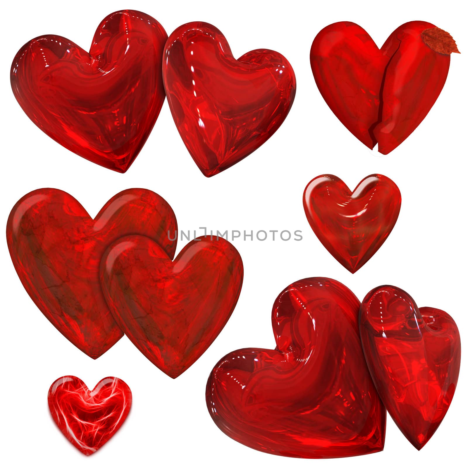 two red hearts in pair on white background