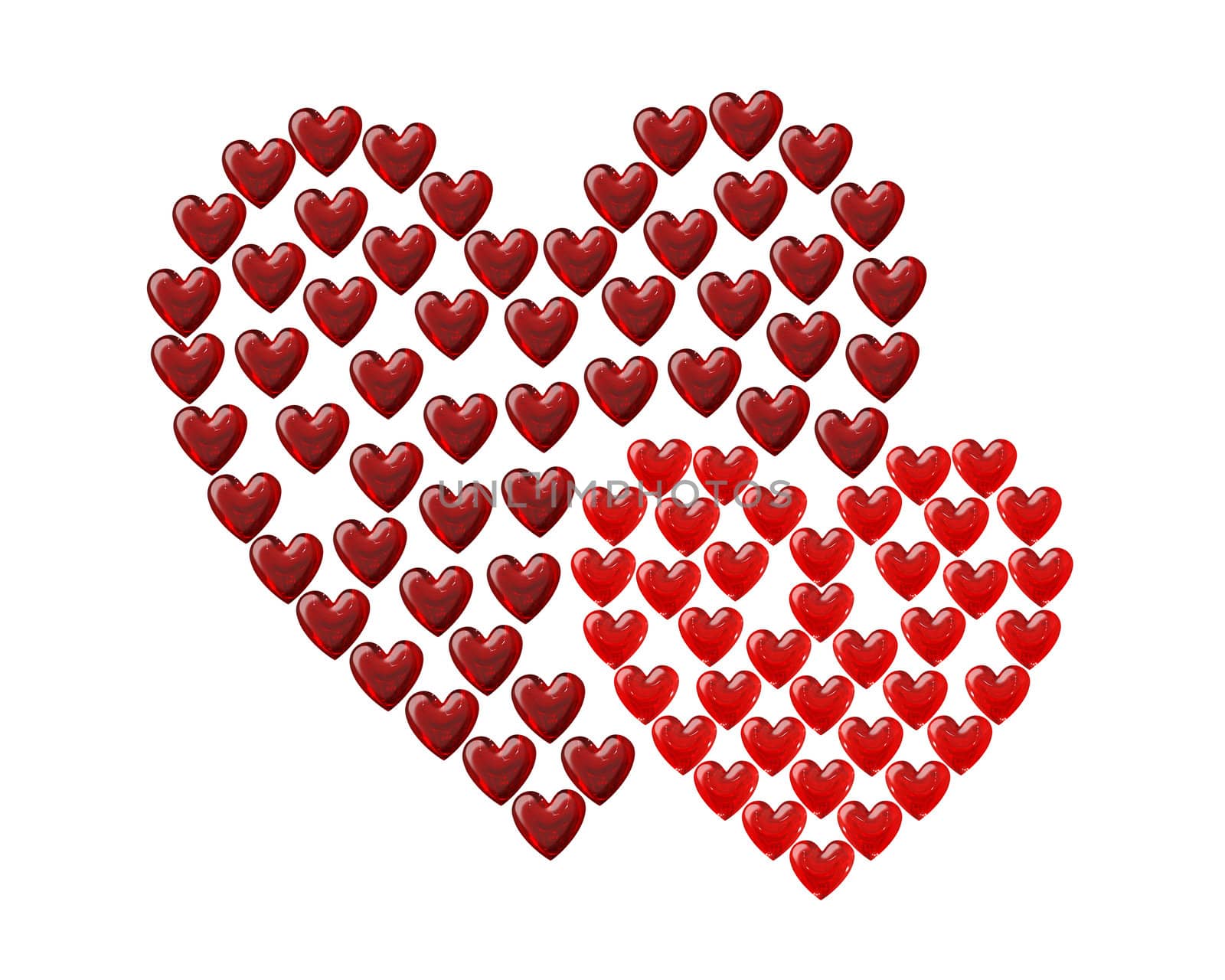 two red hearts in pair on white background