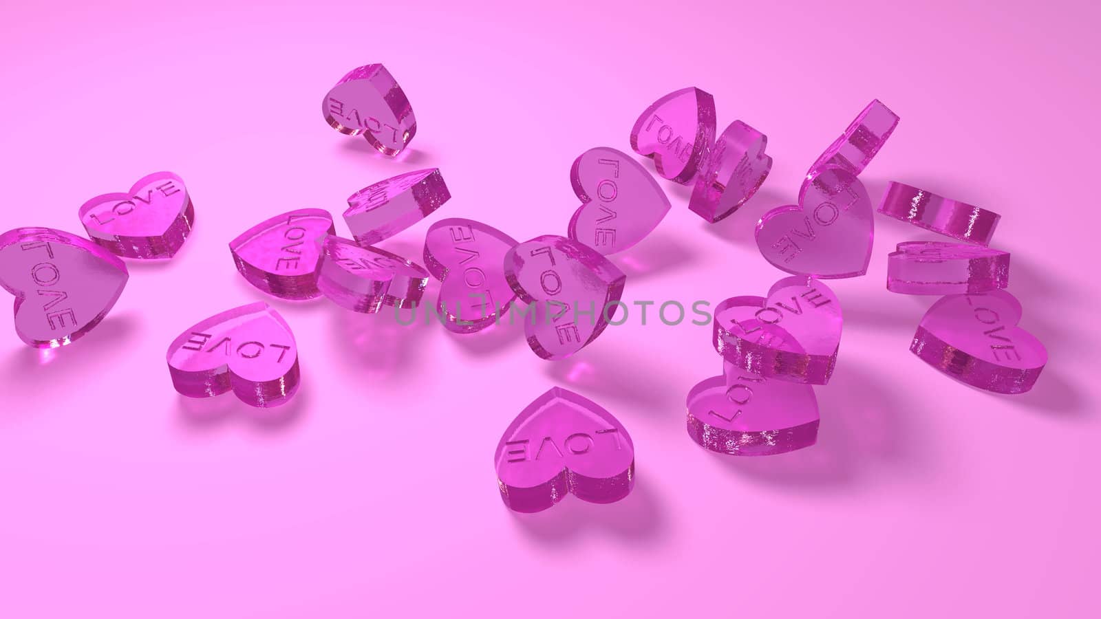 three-dimensional pink glass hearts as a symbol of great love