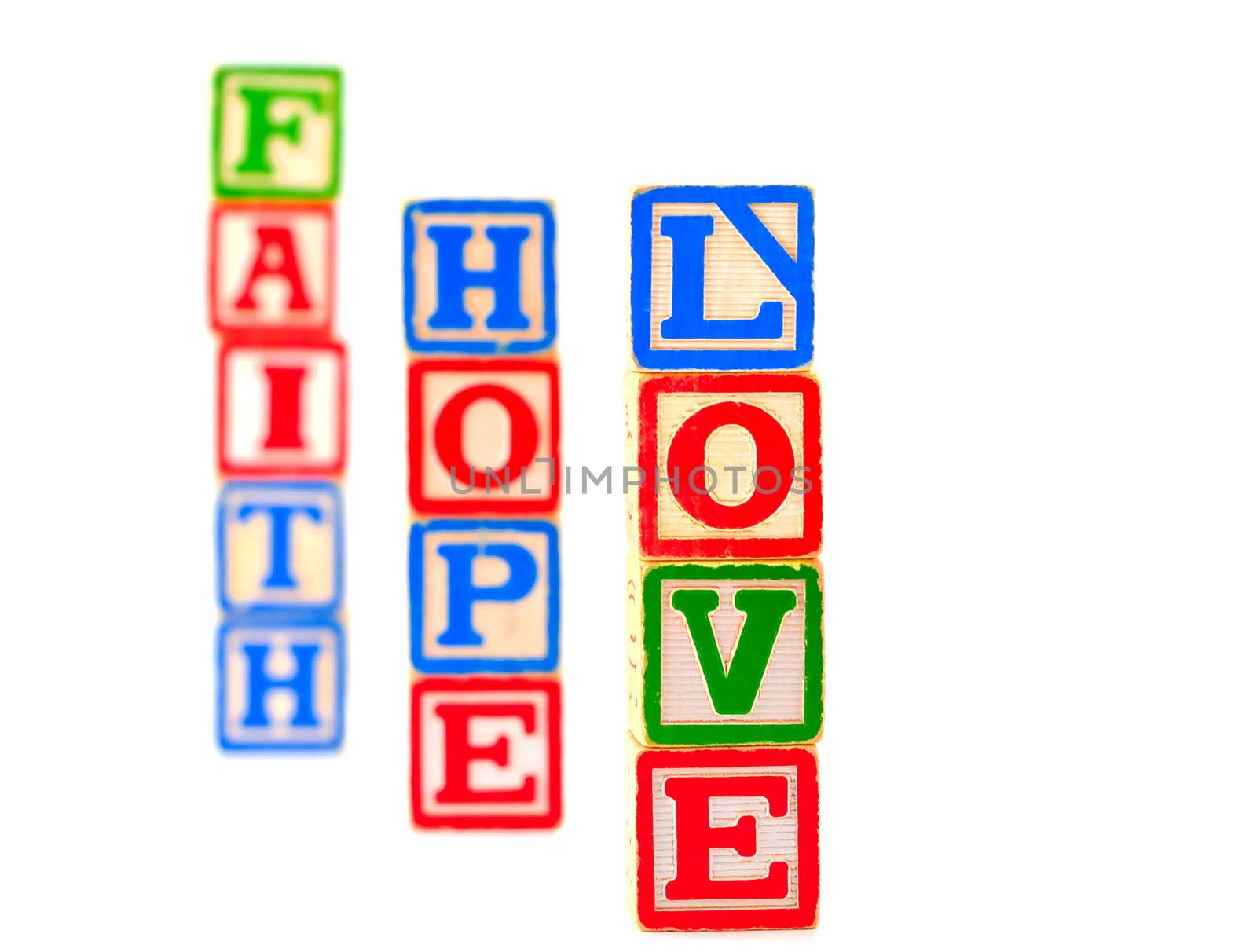 Colorful Alphabet Blocks FAITH HOPE and LOVE 