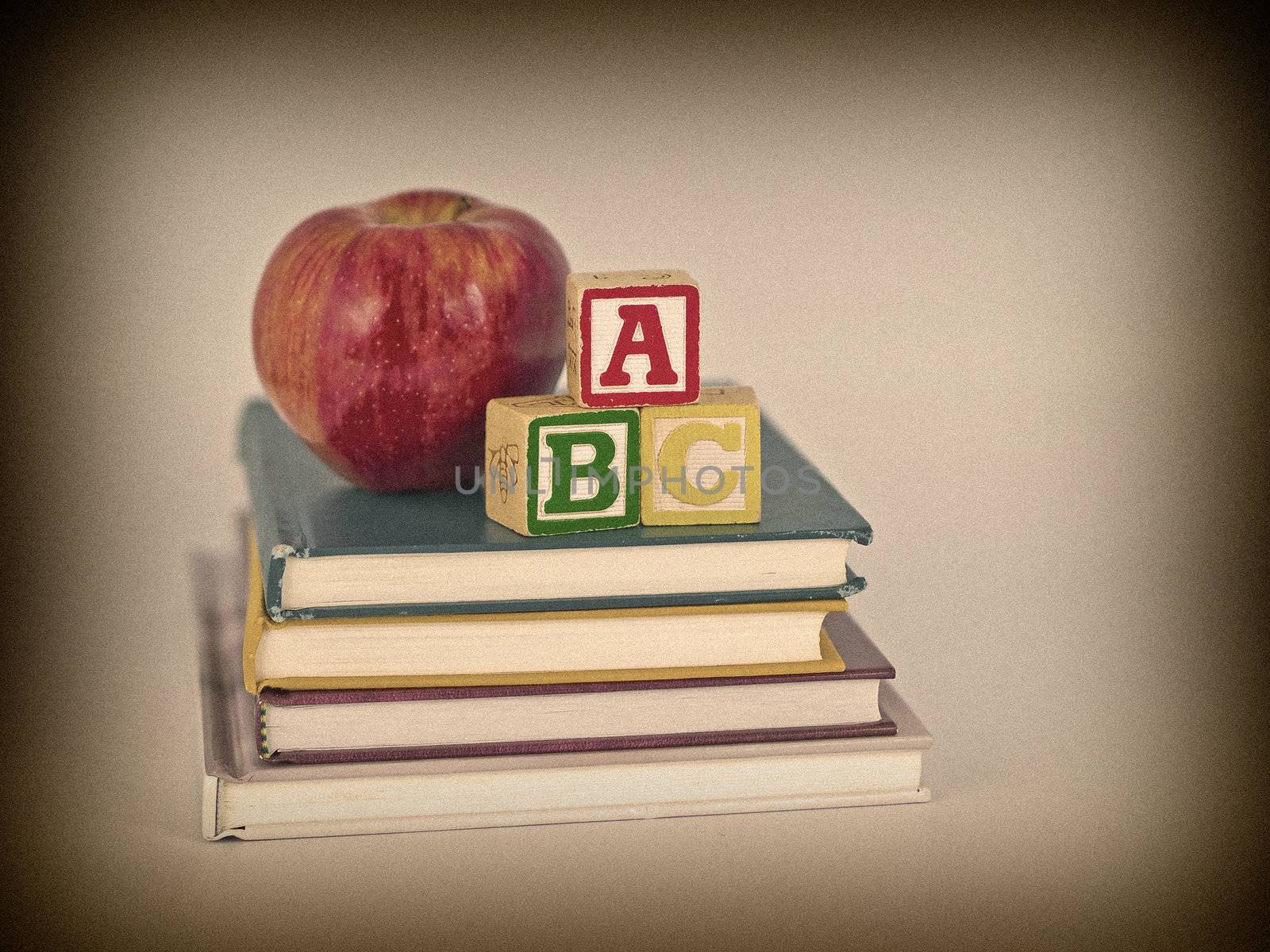 ABC Blocks and Apple on Children's Books in a Retro Vintage Style