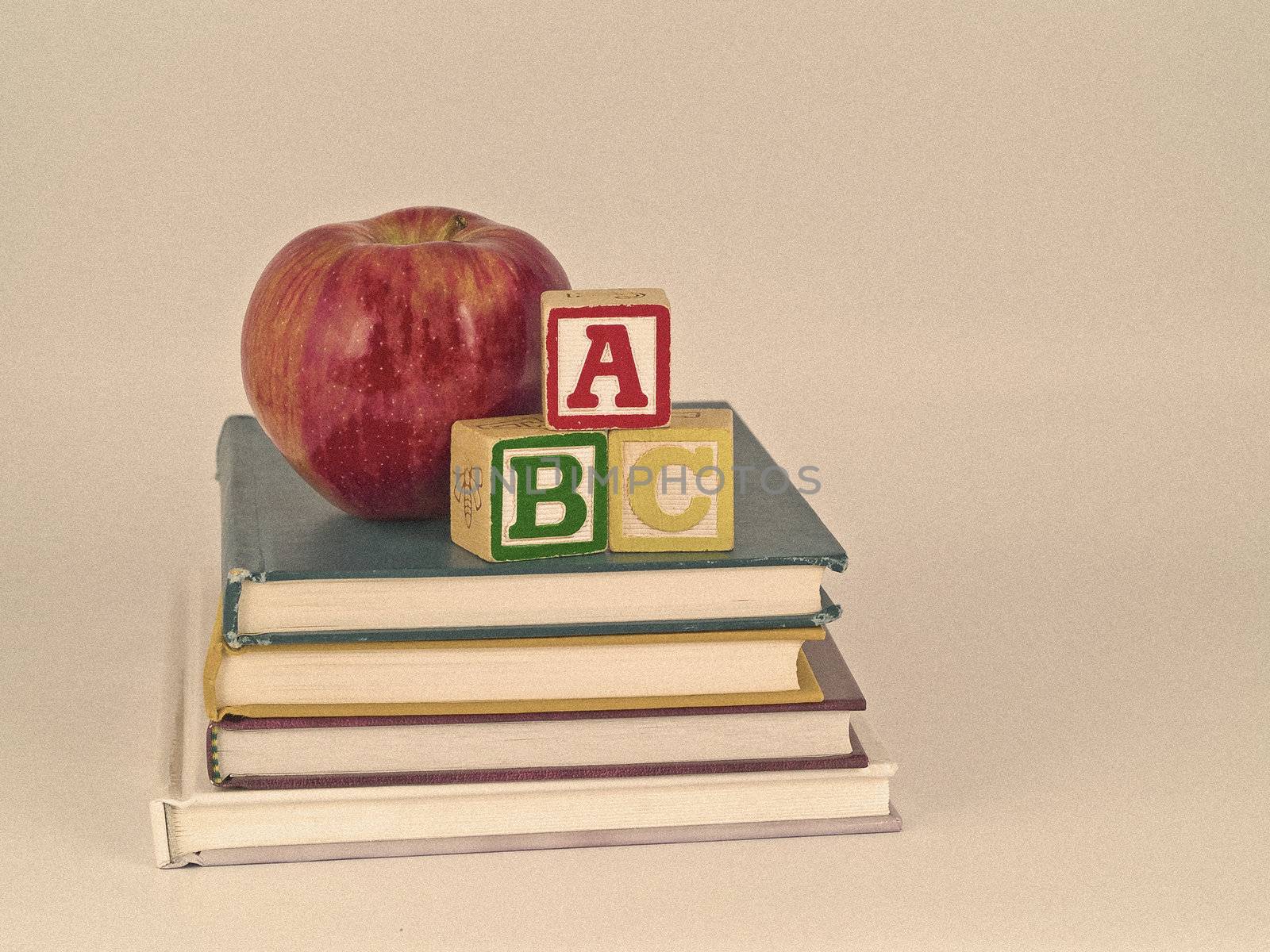 ABC Blocks and Apple on Children's Books Sepia Style