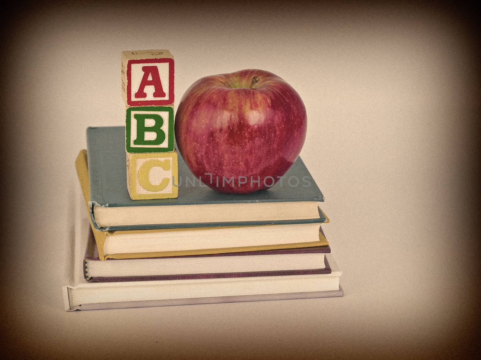 ABC Blocks and Apple on Children's Books in a Retro Vintage Style