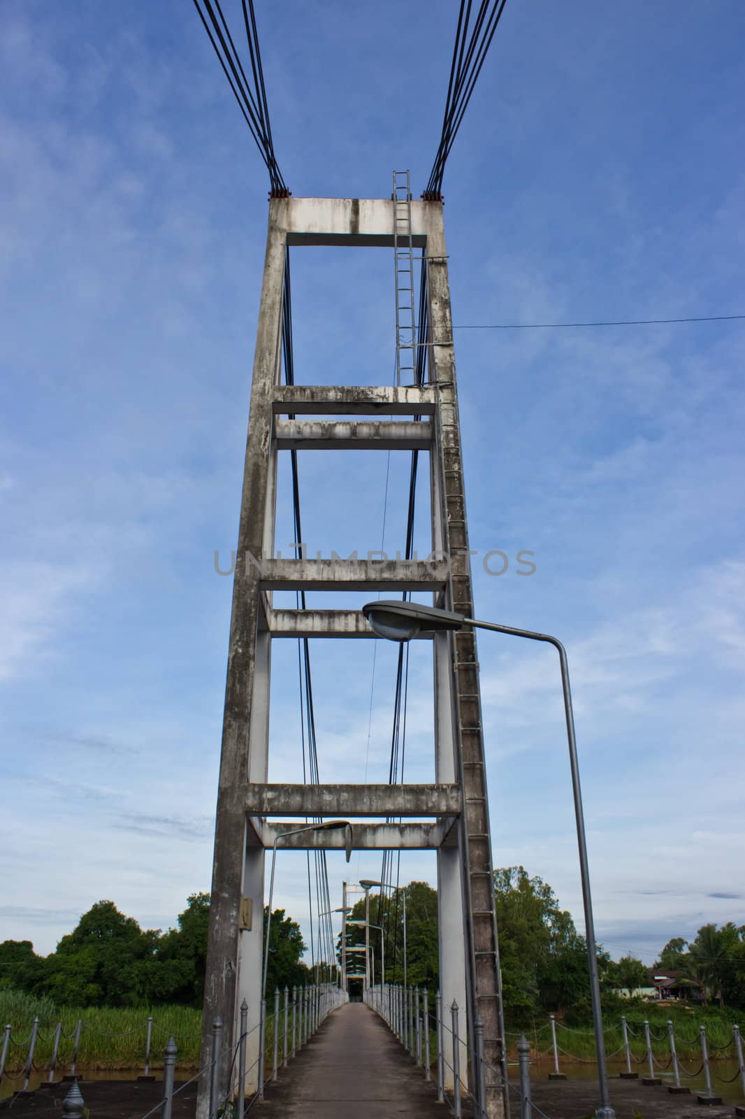 Suspension bridge across the river.