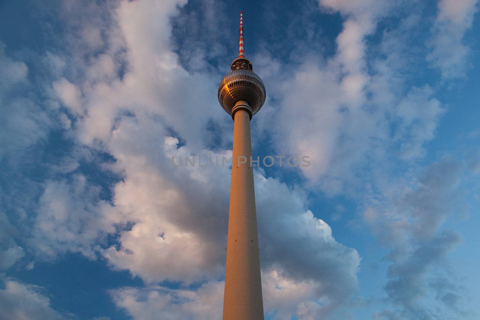 Perspective view up of Berlin TV tower in Germany