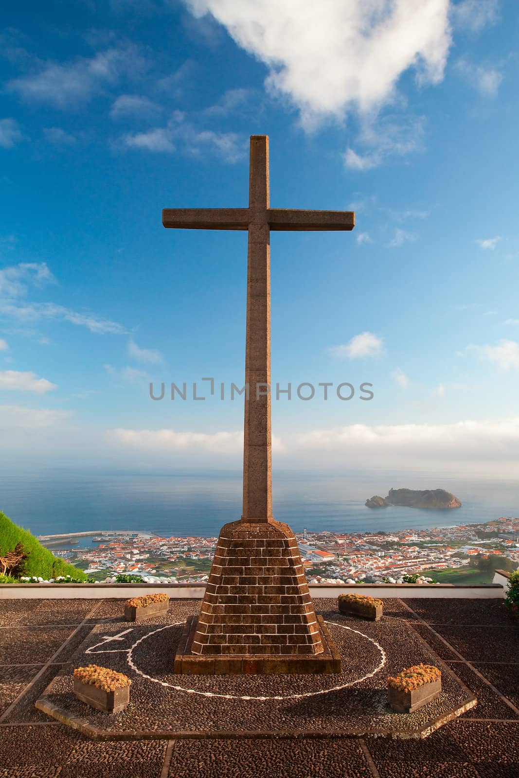 The view from the little church Ermida da Nossa Senhora da Paz near Vila Franca do Campo at Sao Miguel (Azores)
