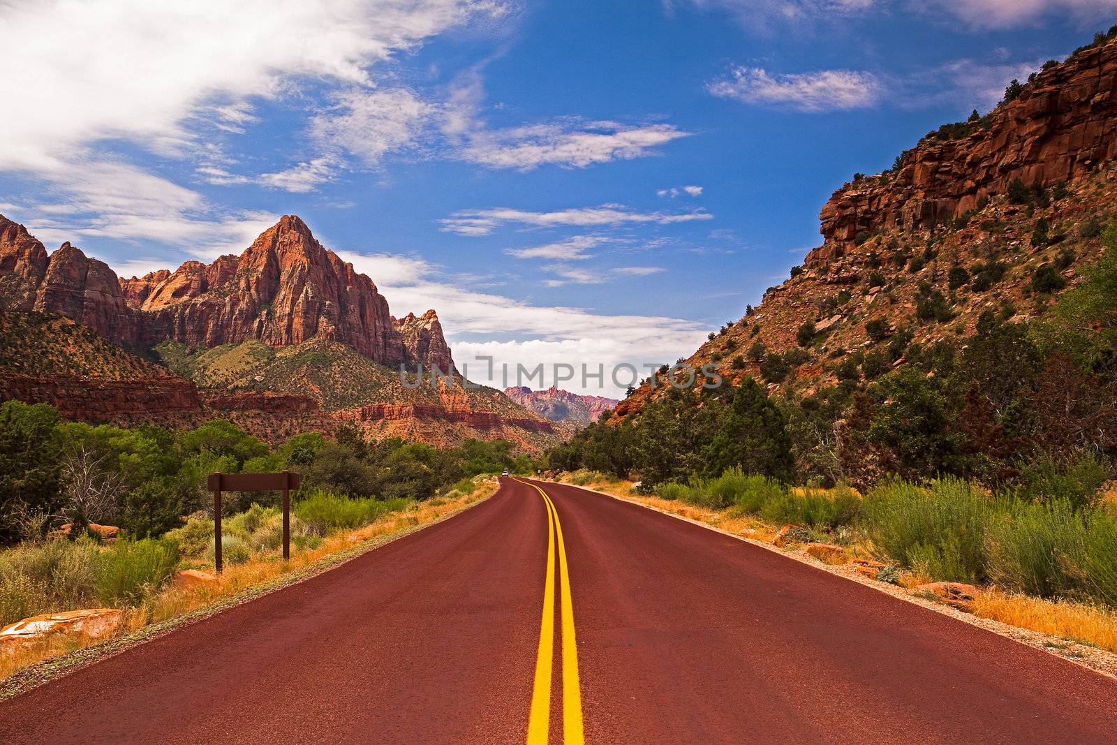 Road through Zion Canyon National Park, Utah