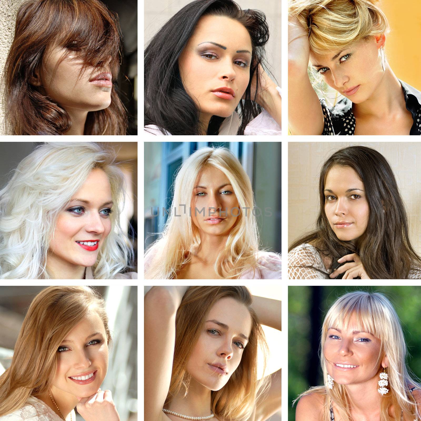 photo collage of beautiful faces of many women