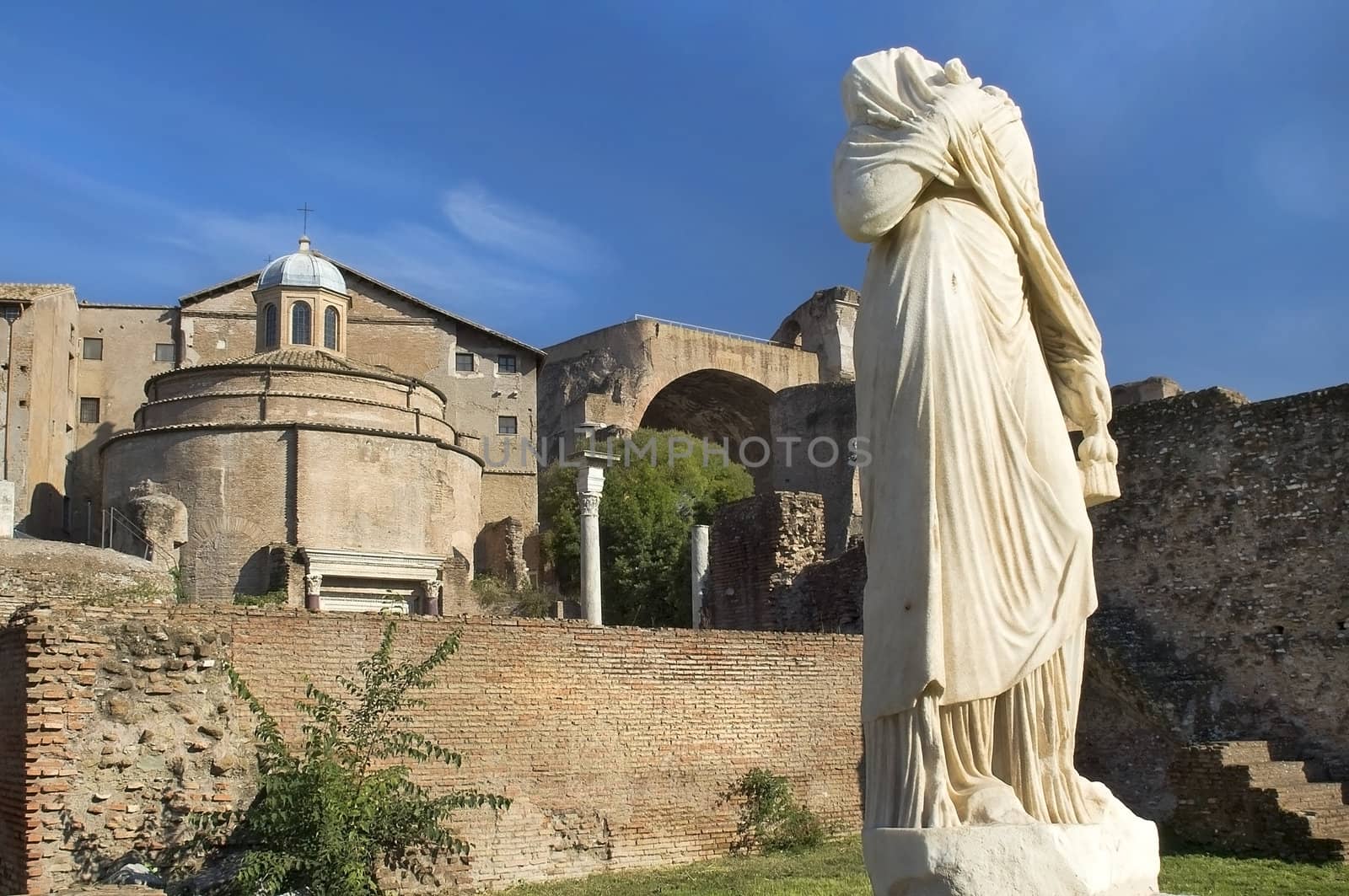 Ancient sculpture on Forum Romano,Rome,Italia