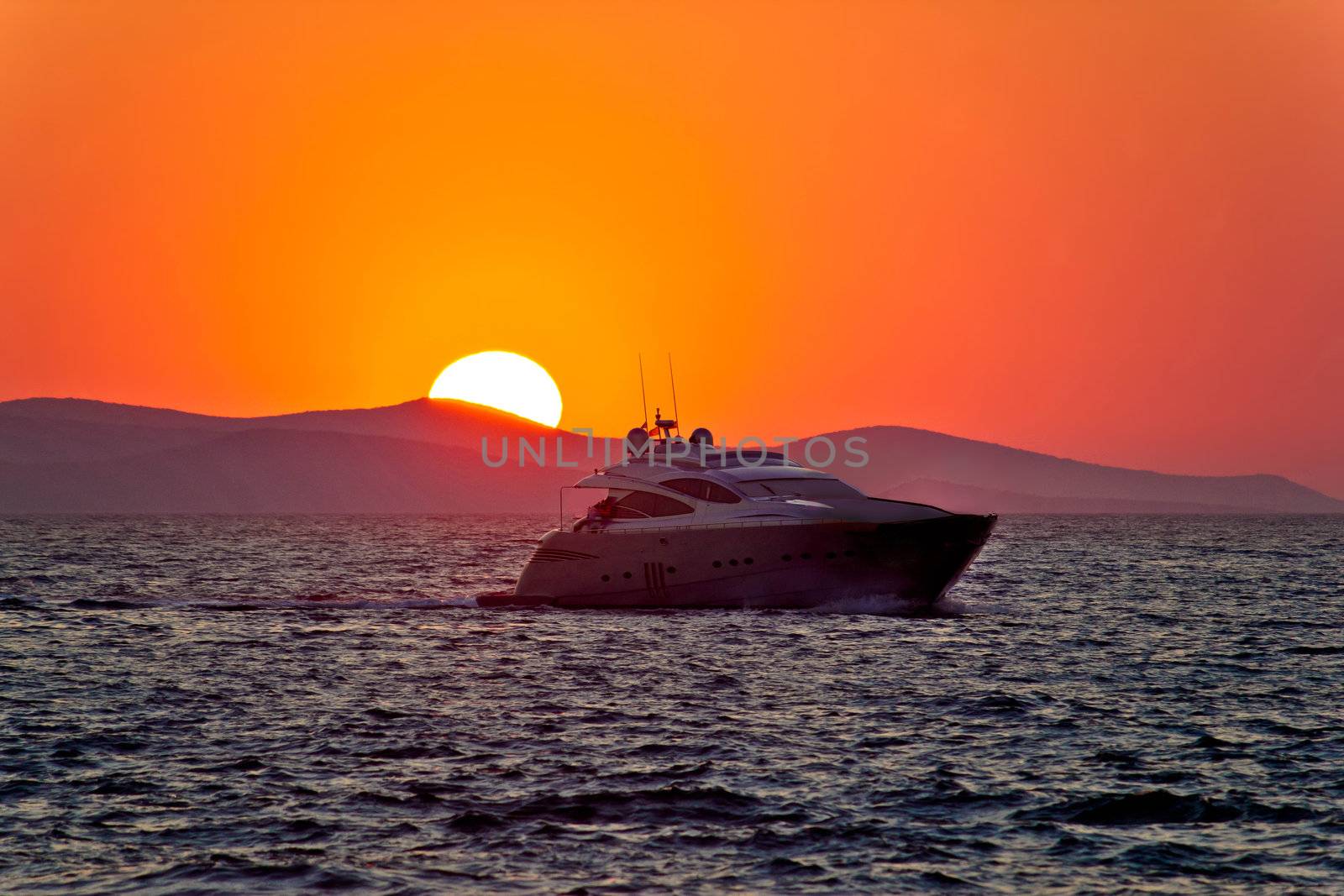 Yacht on sea with epic sunset by xbrchx