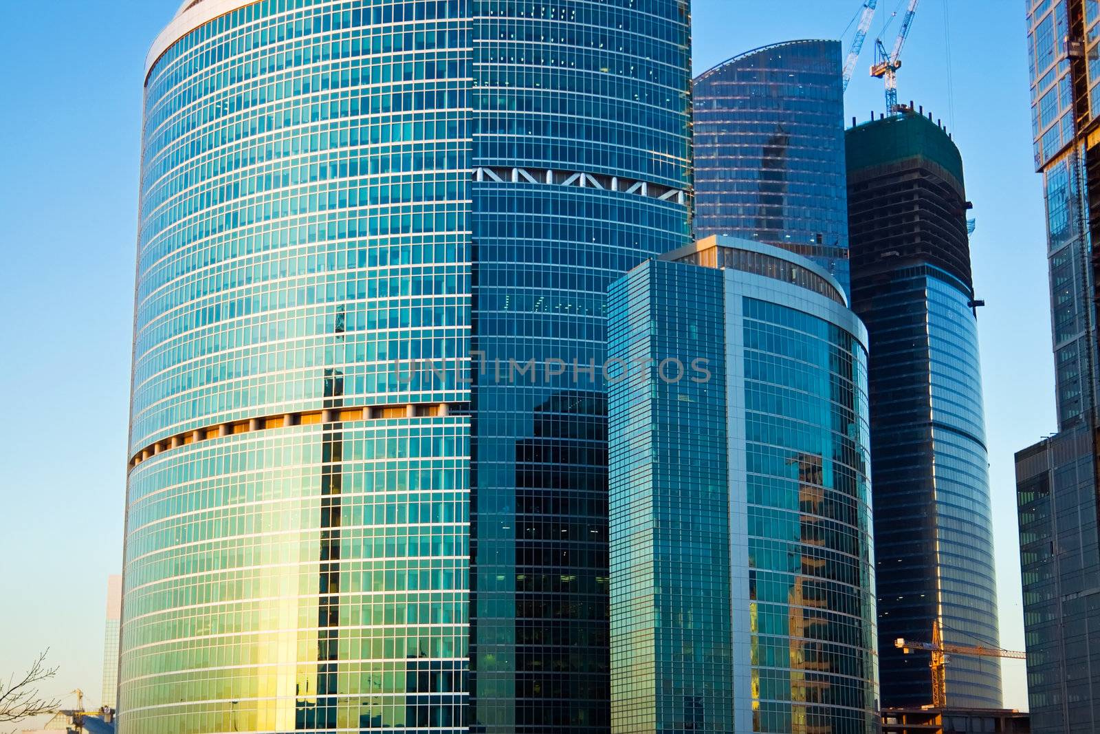 Skyscrapers of the International Business Centre at the evening, Moscow city