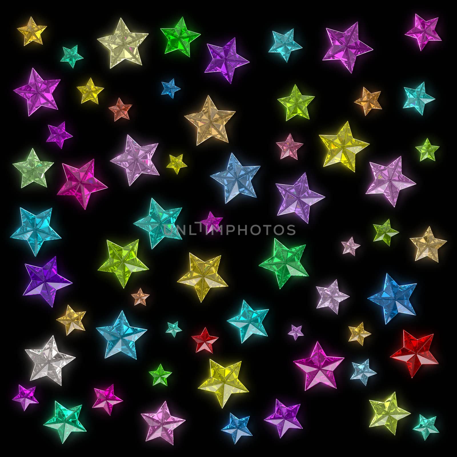 Colorful stars of the different sizes consisting of multi-colored shining gems