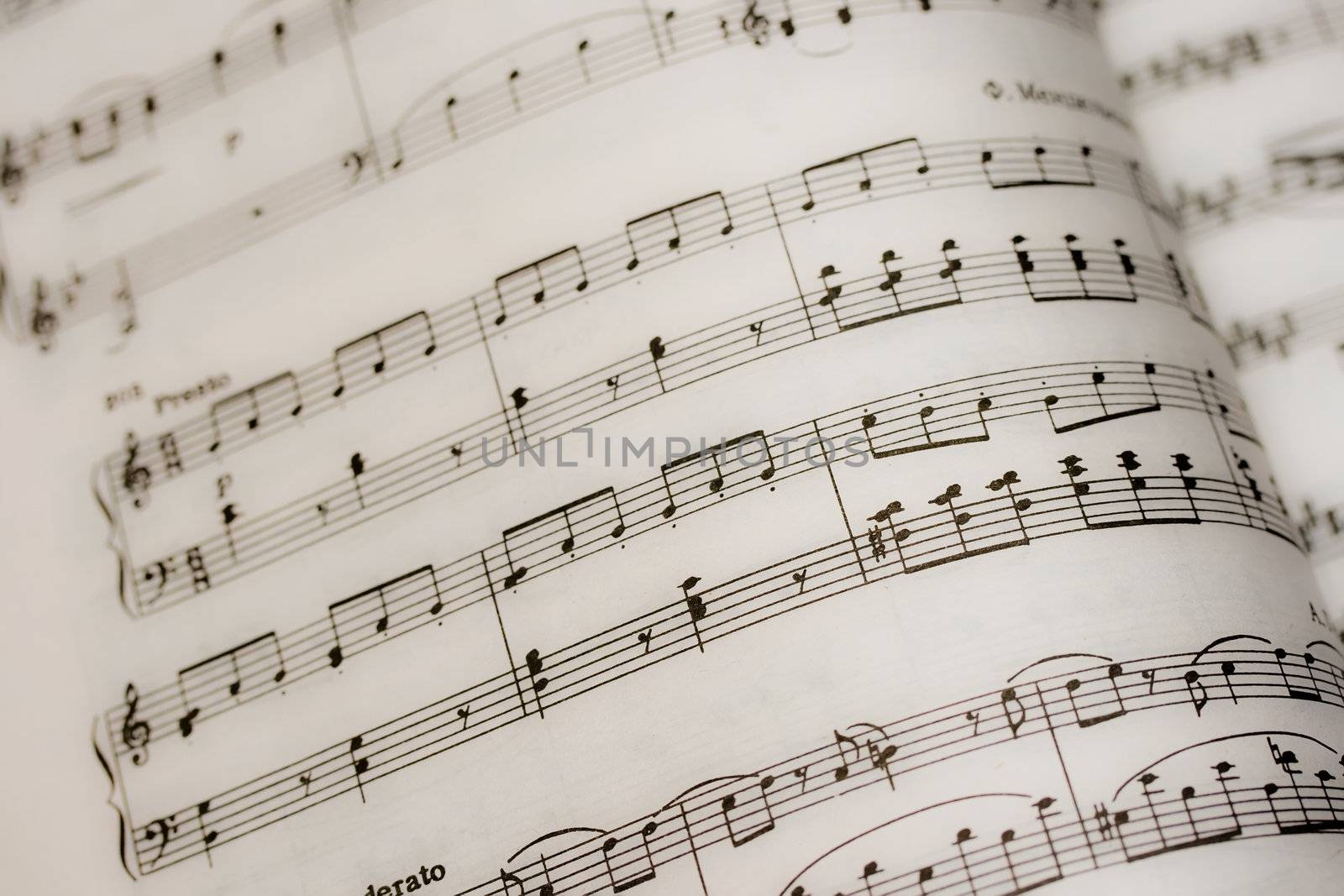 Old musical notes book close up