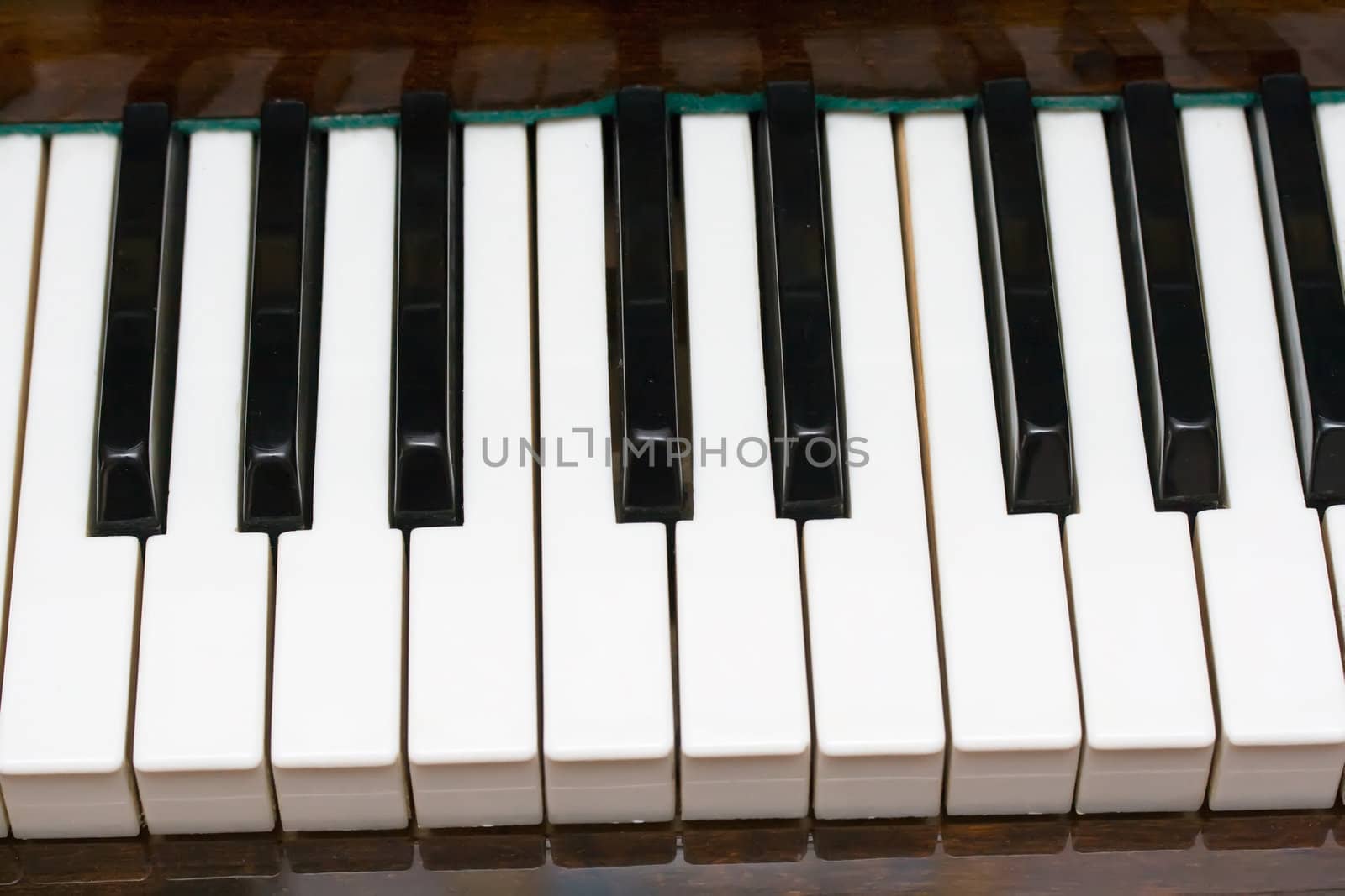 Closeup view of a piano keyboard