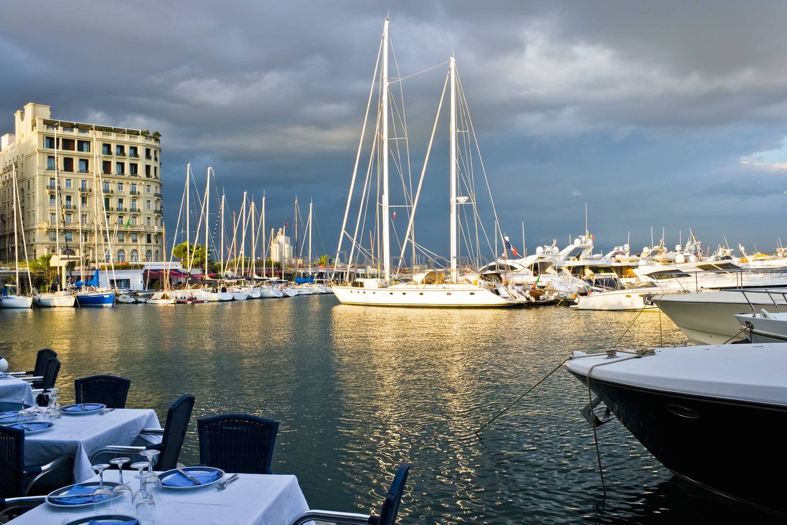 A restaurant in the port of Naples, Italy