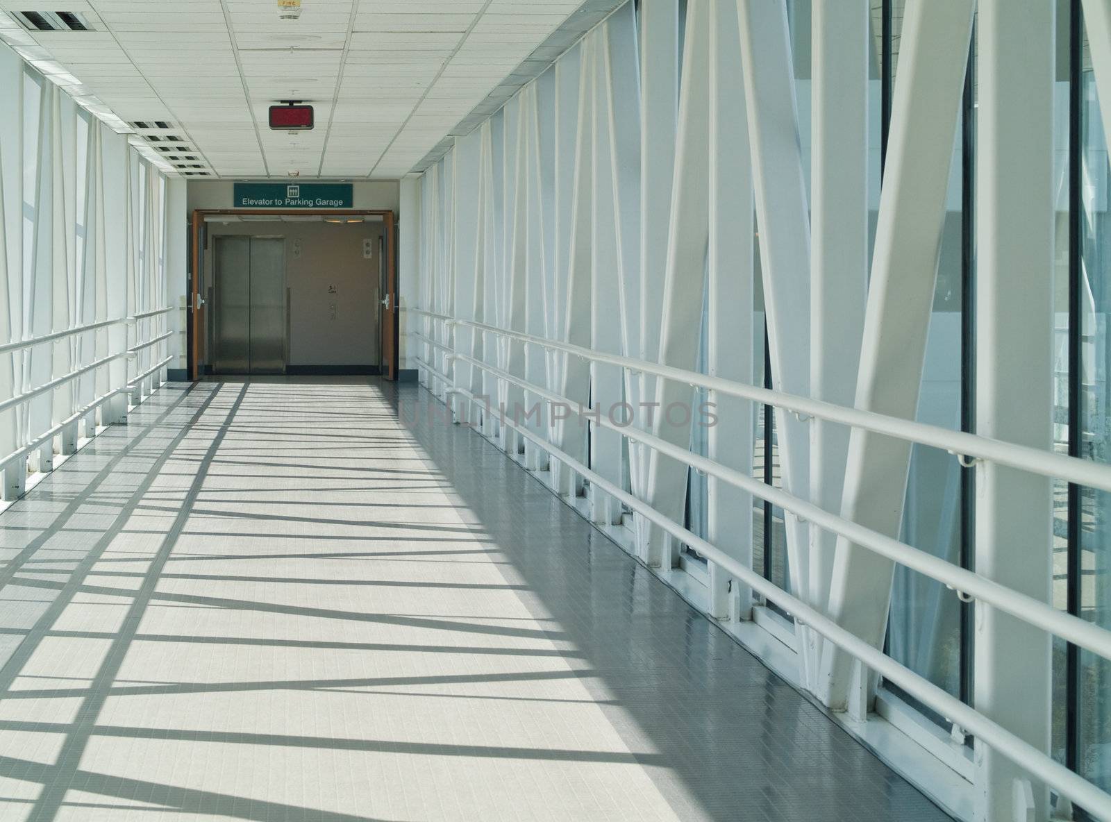 Covered Skywalk Tunnel with the Sun Shining