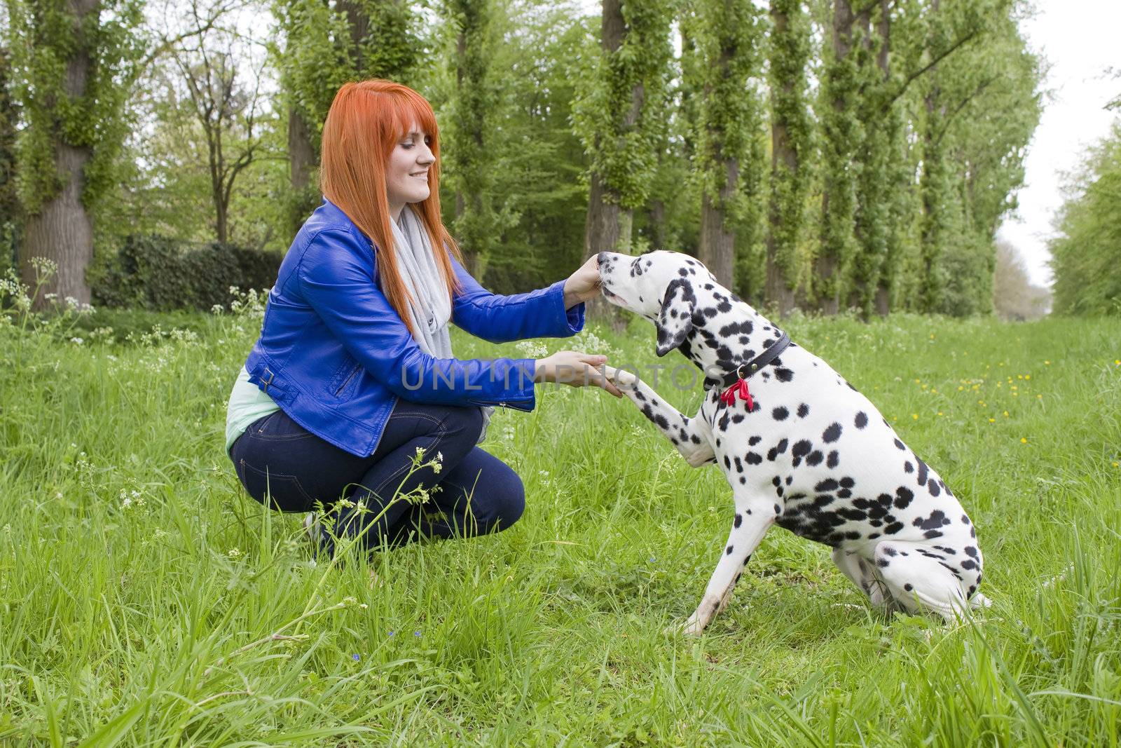 young woman and her dog  by miradrozdowski