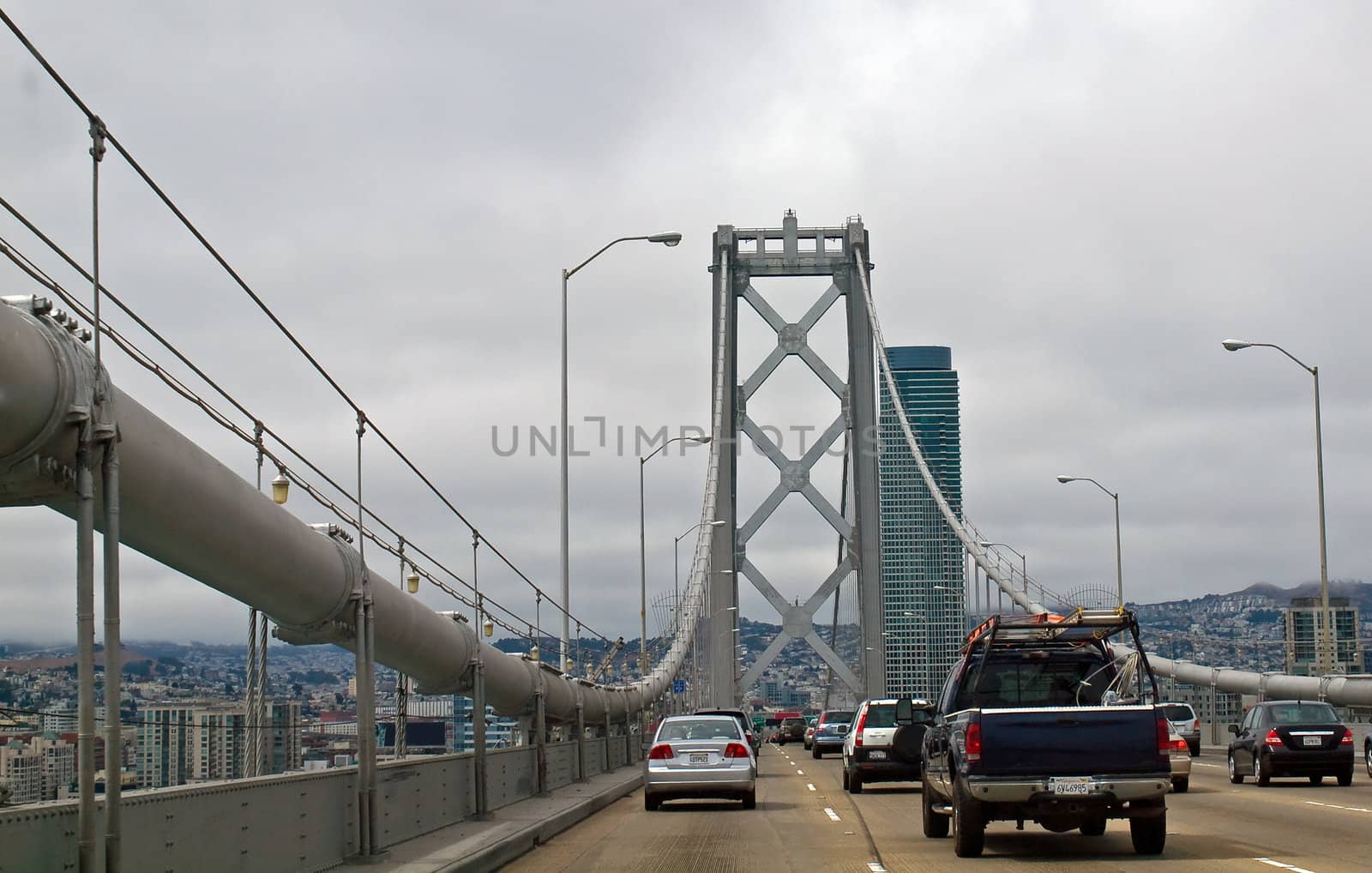 San Francisco Bay Bridge Close Up while Driving